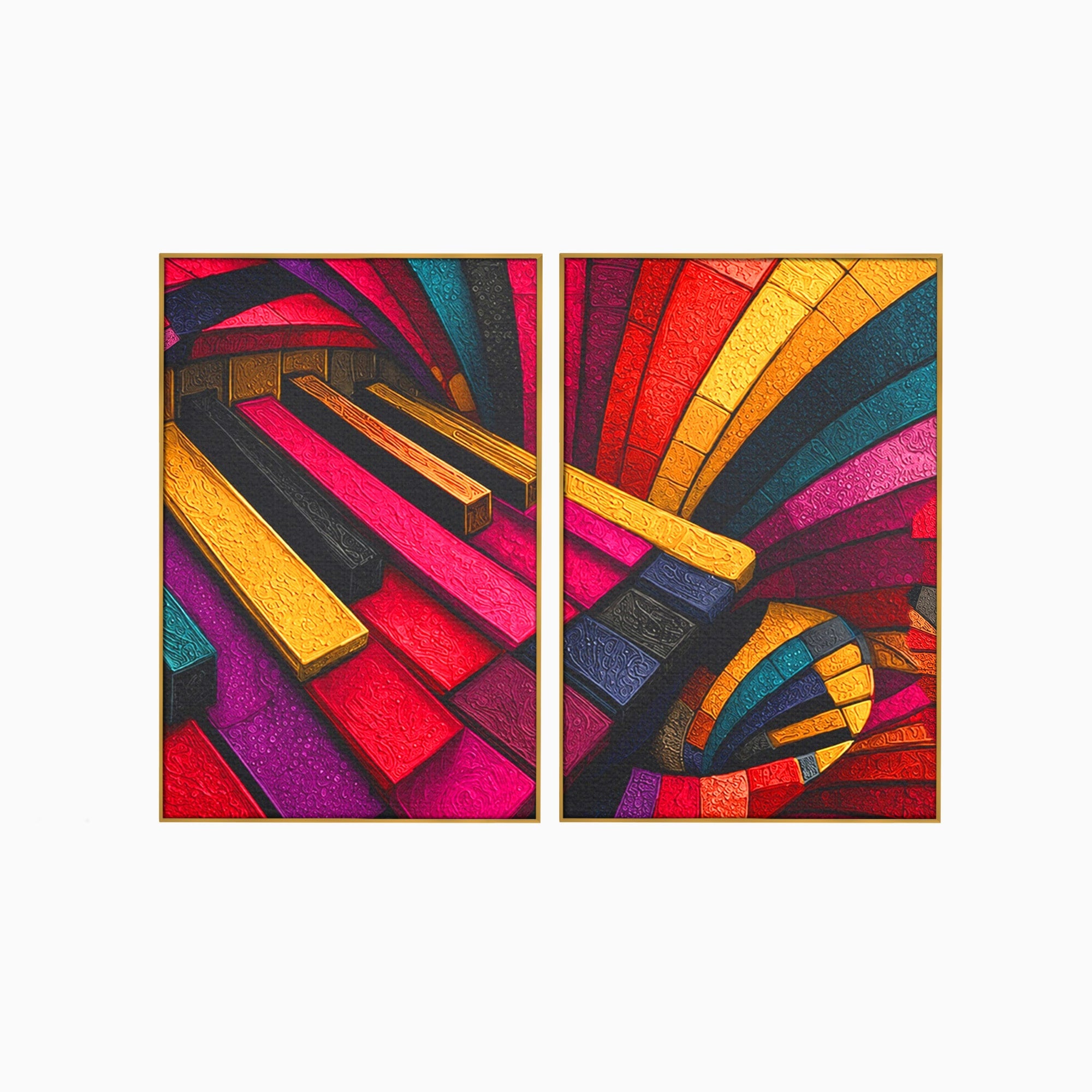 Set 2 Tablouri Canvas Premium LuxCanva® C2-1361, Pian Abstract, Pian, Abstract, Arta, Colorat, Living, Culori Vibrante