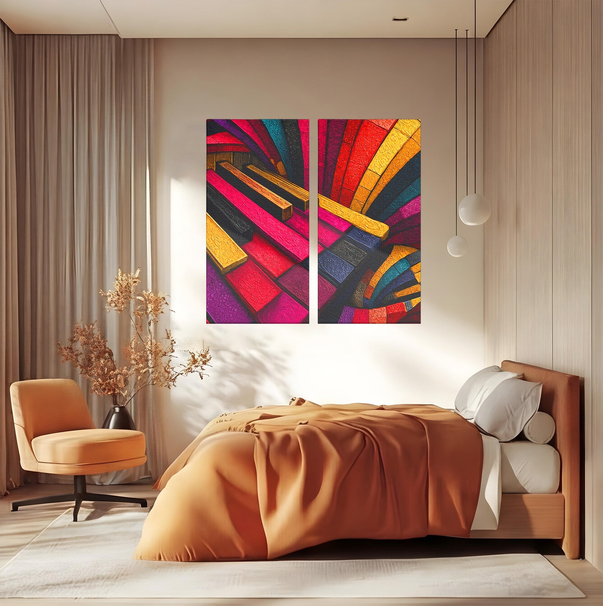Set 2 Tablouri Canvas Premium LuxCanva® C2-1361, Pian Abstract, Pian, Abstract, Arta, Colorat, Living, Culori Vibrante