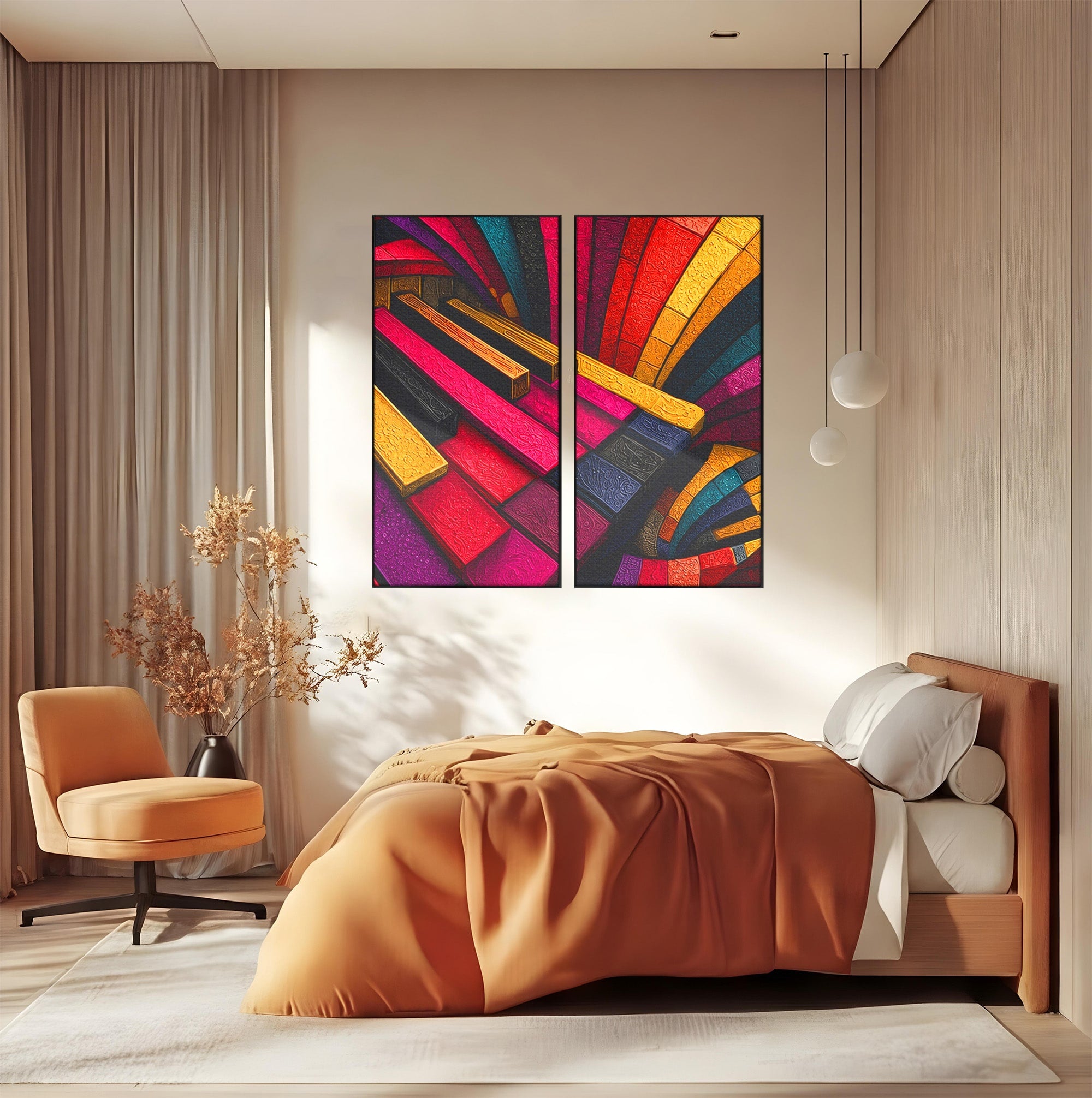 Set 2 Tablouri Canvas Premium LuxCanva® C2-1361, Pian Abstract, Pian, Abstract, Arta, Colorat, Living, Culori Vibrante