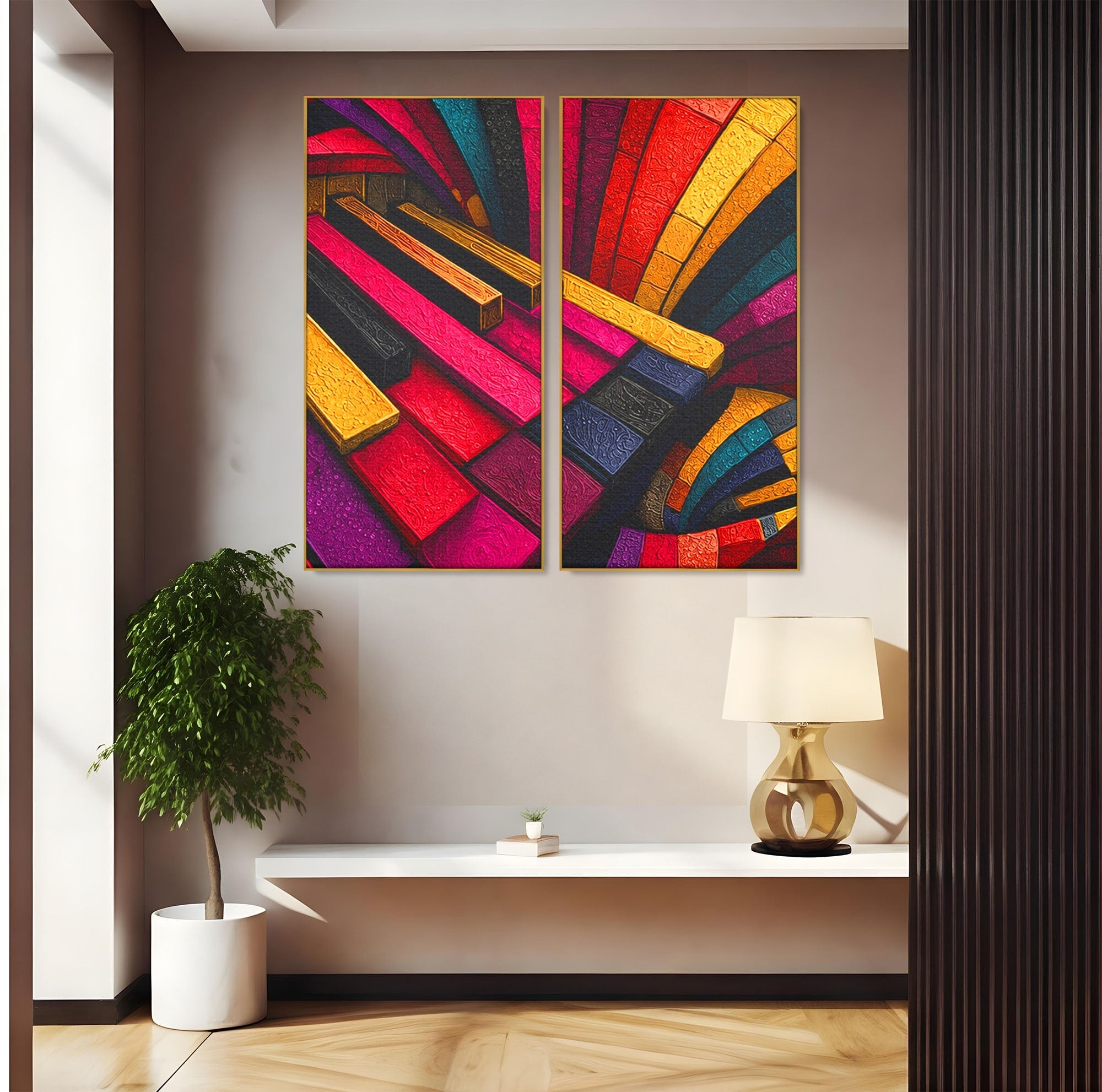 Set 2 Tablouri Canvas Premium LuxCanva® C2-1361, Pian Abstract, Pian, Abstract, Arta, Colorat, Living, Culori Vibrante