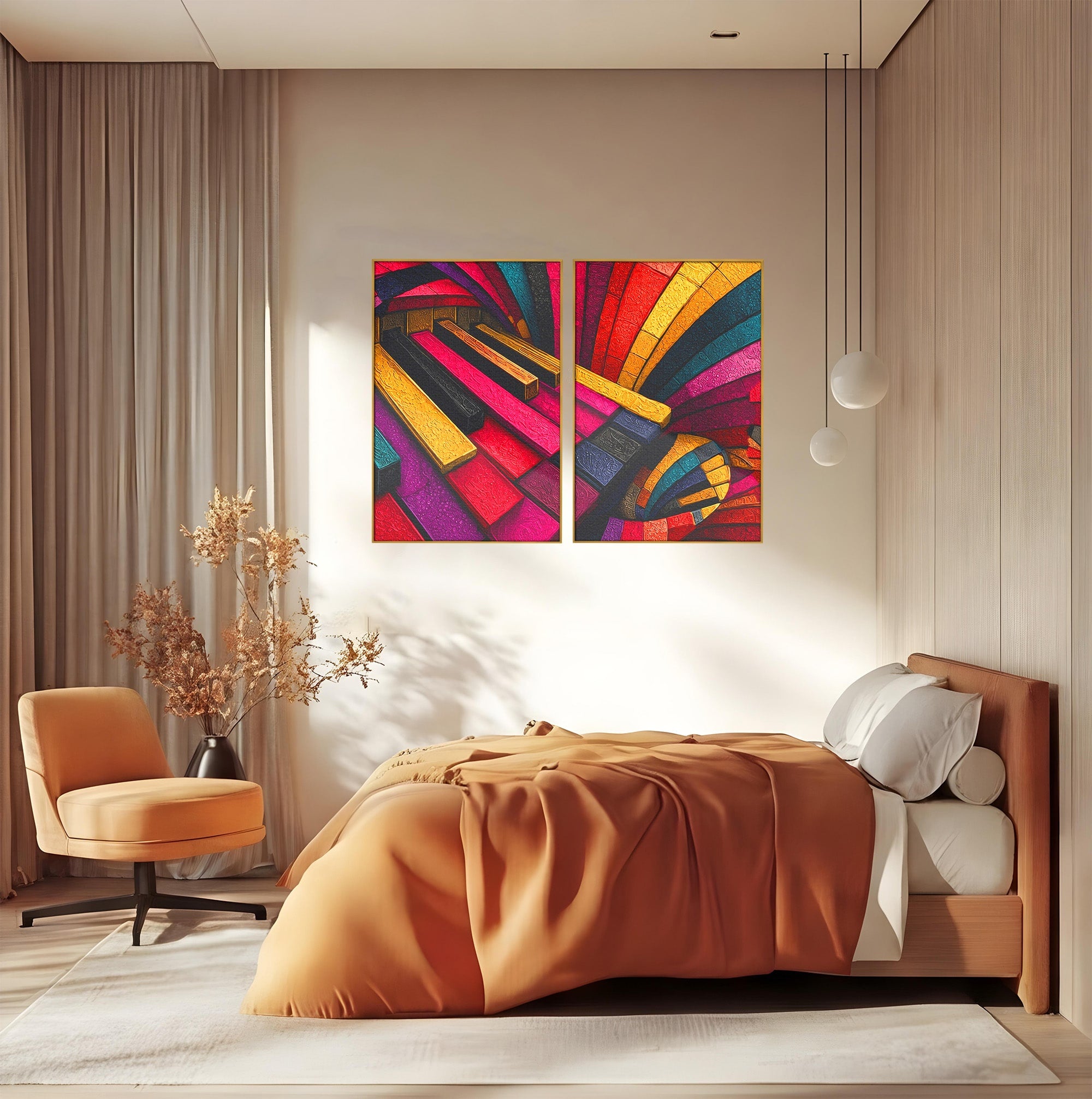 Set 2 Tablouri Canvas Premium LuxCanva® C2-1361, Pian Abstract, Pian, Abstract, Arta, Colorat, Living, Culori Vibrante