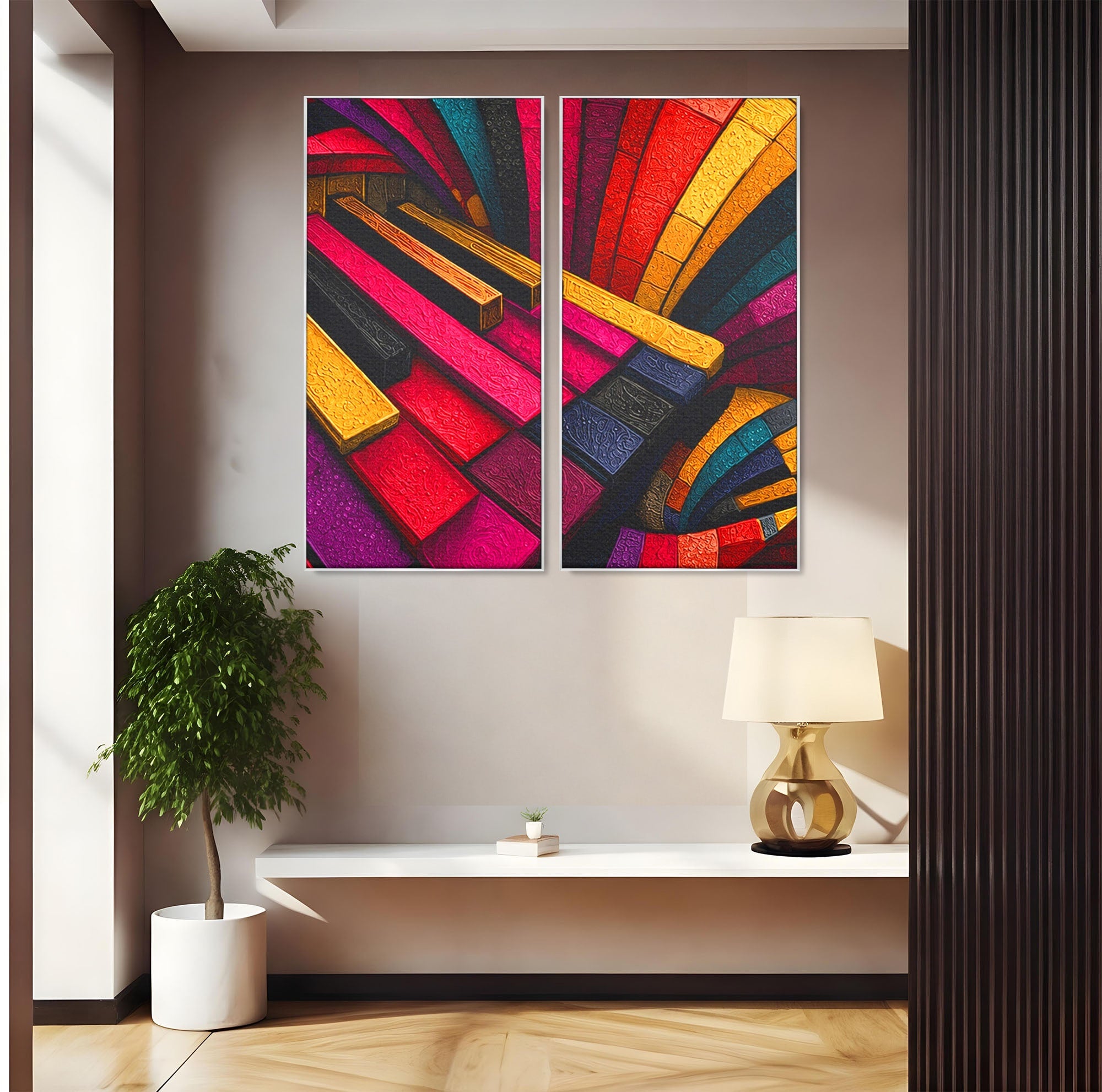 Set 2 Tablouri Canvas Premium LuxCanva® C2-1361, Pian Abstract, Pian, Abstract, Arta, Colorat, Living, Culori Vibrante