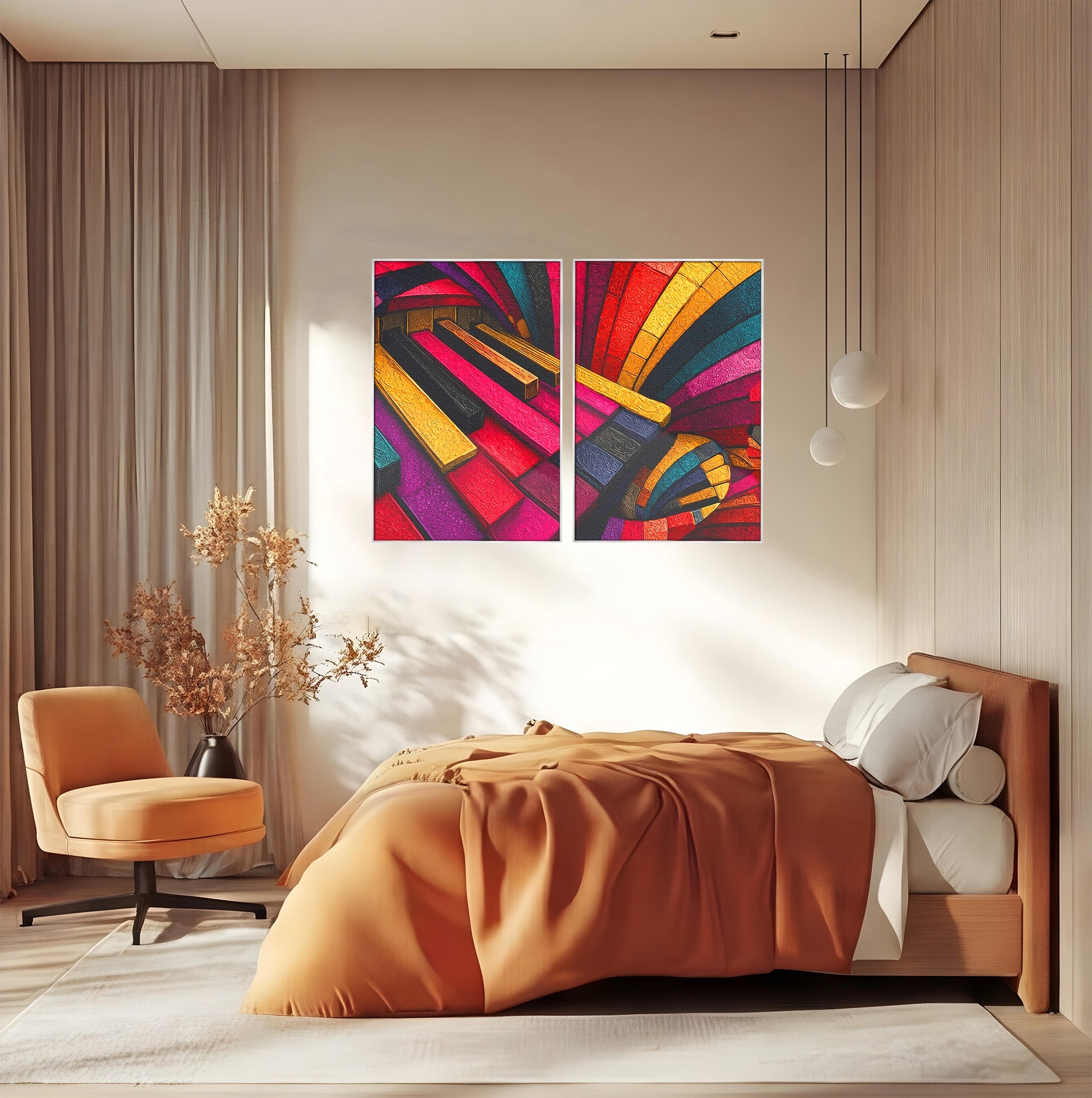 Set 2 Tablouri Canvas Premium LuxCanva® C2-1361, Pian Abstract, Pian, Abstract, Arta, Colorat, Living, Culori Vibrante