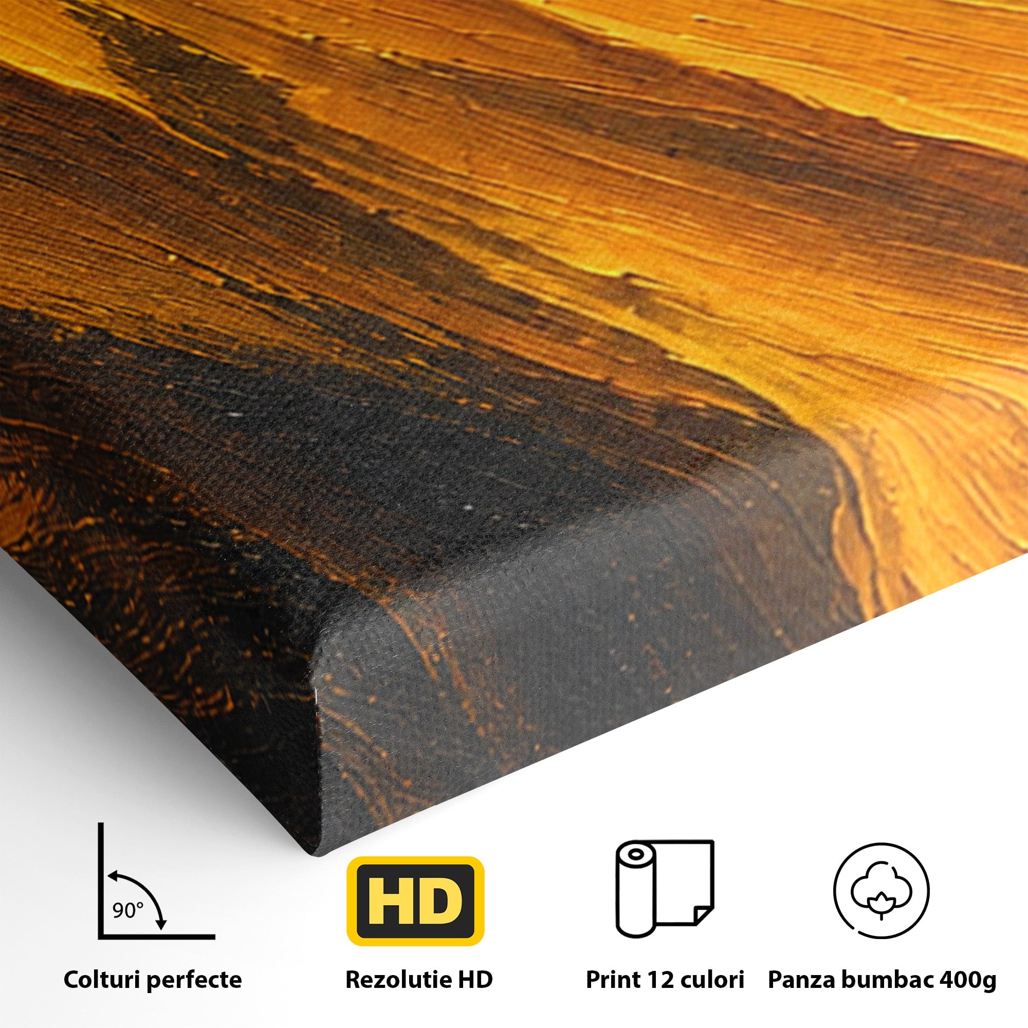 Set 2 Tablouri Canvas Premium LuxCanva® C2-1362, Vortex Auriu, Abstract, Vortex, Textura, Arta Moderna, Living, Culori Vibrante