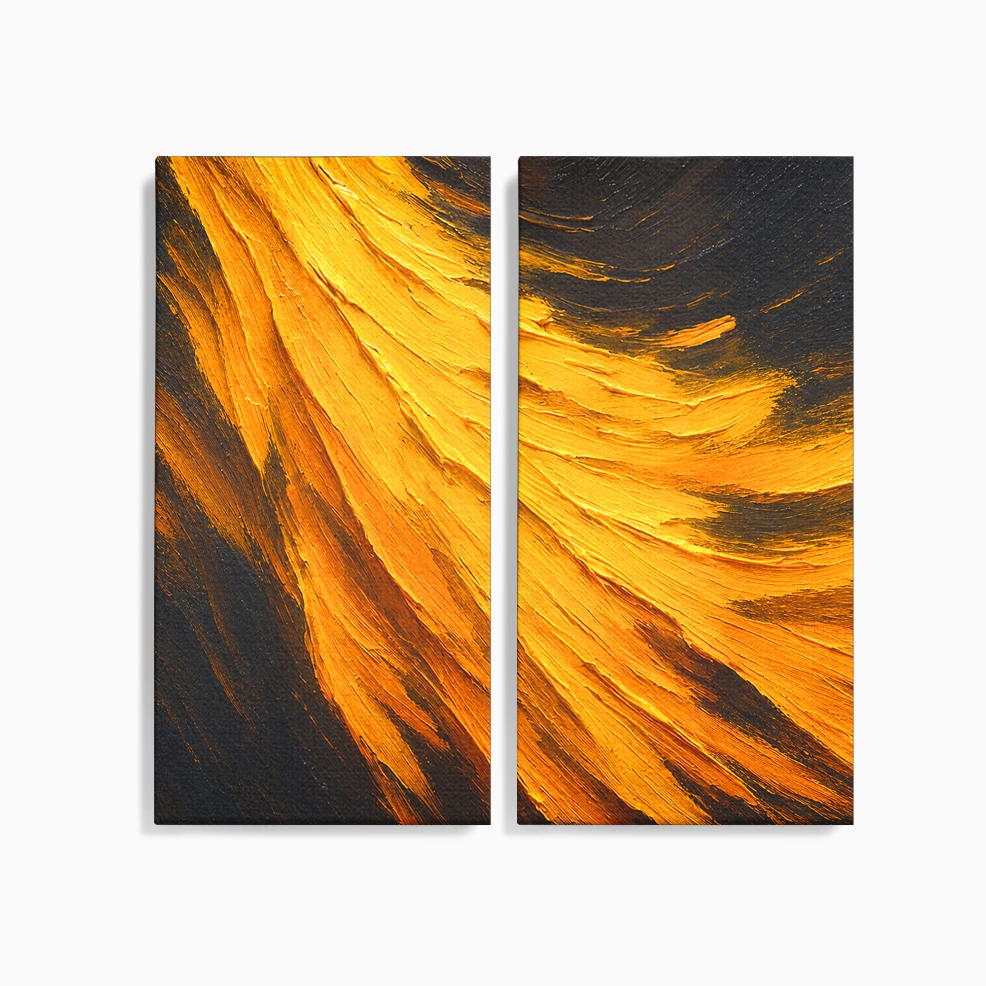 Set 2 Tablouri Canvas Premium LuxCanva® C2-1362, Vortex Auriu, Abstract, Vortex, Textura, Arta Moderna, Living, Culori Vibrante