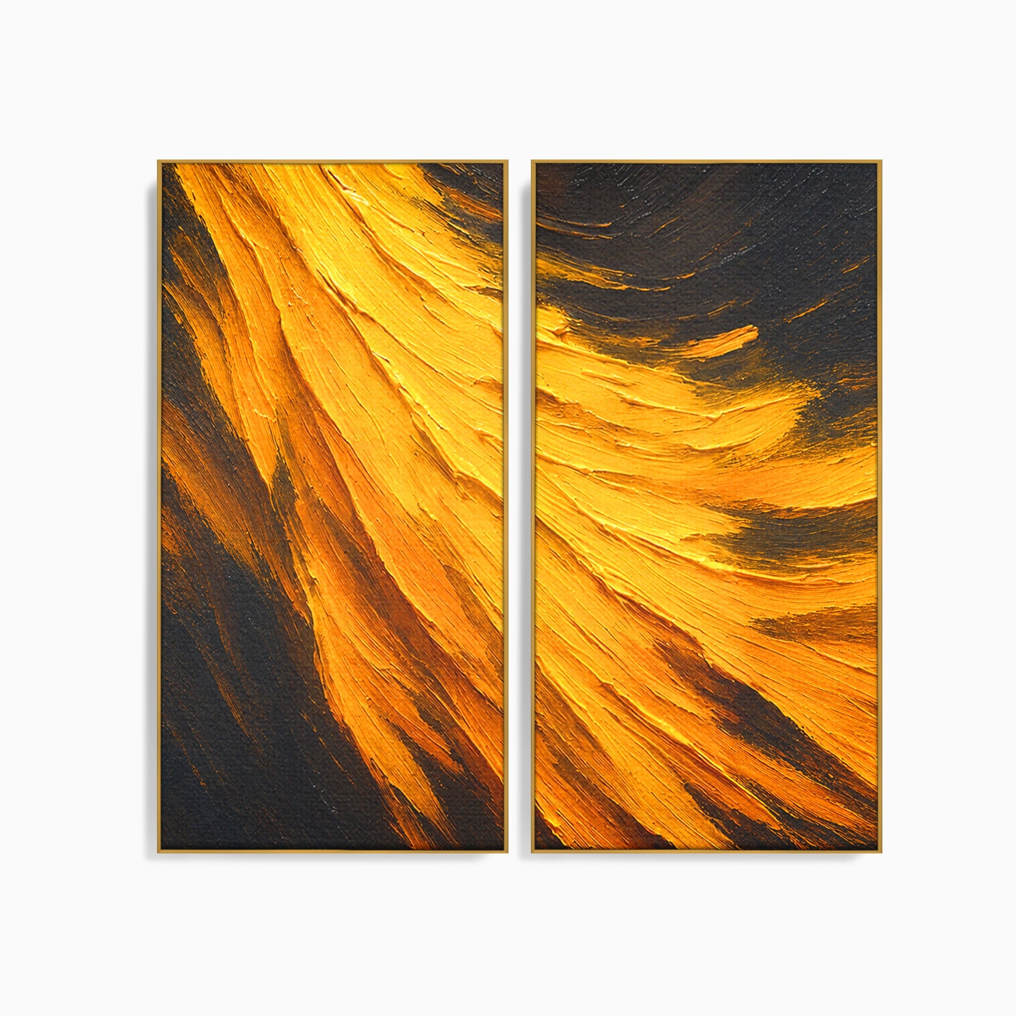 Set 2 Tablouri Canvas Premium LuxCanva® C2-1362, Vortex Auriu, Abstract, Vortex, Textura, Arta Moderna, Living, Culori Vibrante