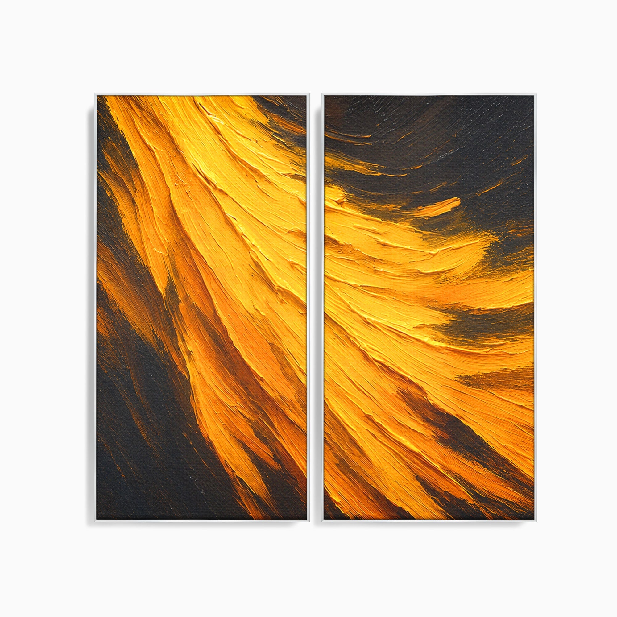 Set 2 Tablouri Canvas Premium LuxCanva® C2-1362, Vortex Auriu, Abstract, Vortex, Textura, Arta Moderna, Living, Culori Vibrante