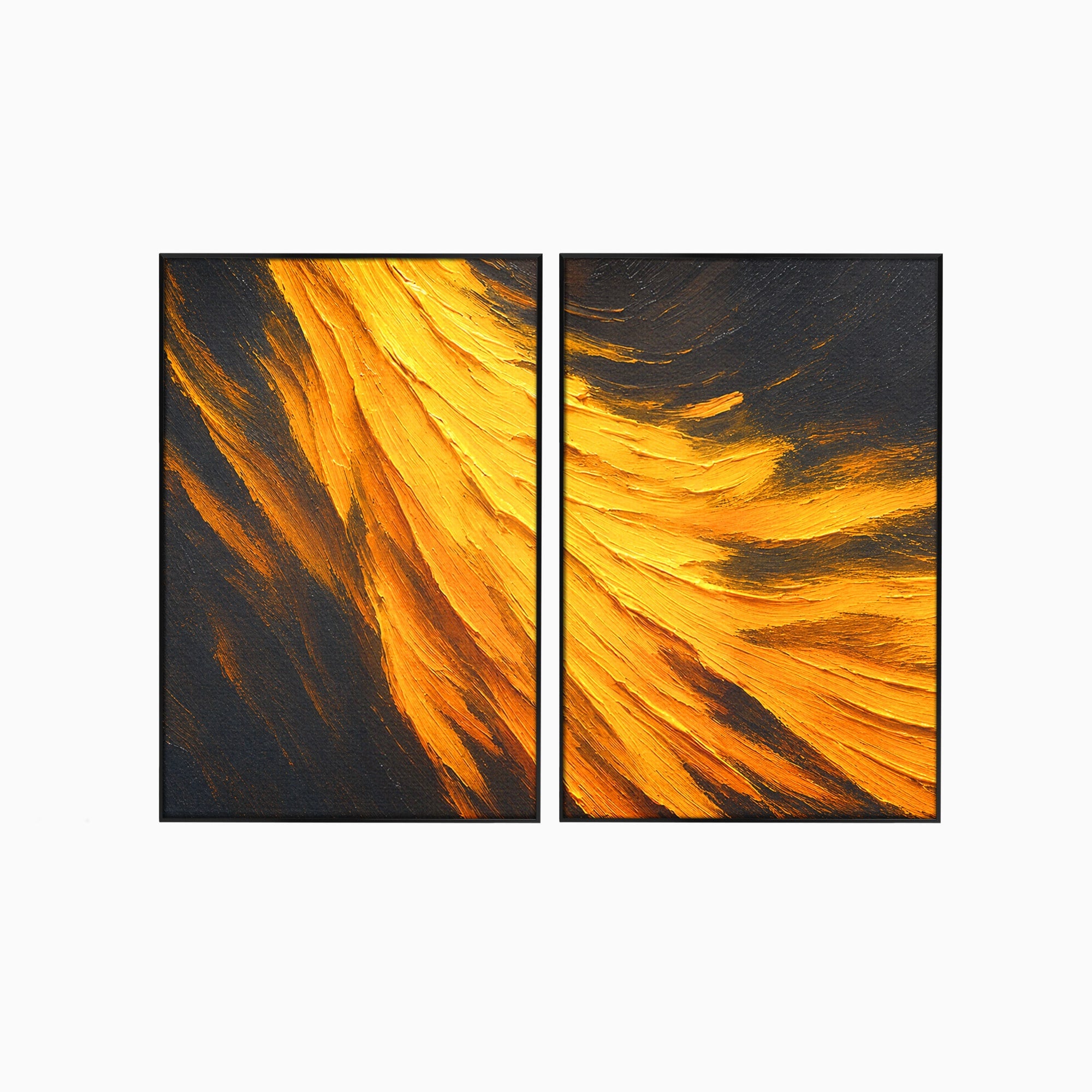 Set 2 Tablouri Canvas Premium LuxCanva® C2-1362, Vortex Auriu, Abstract, Vortex, Textura, Arta Moderna, Living, Culori Vibrante