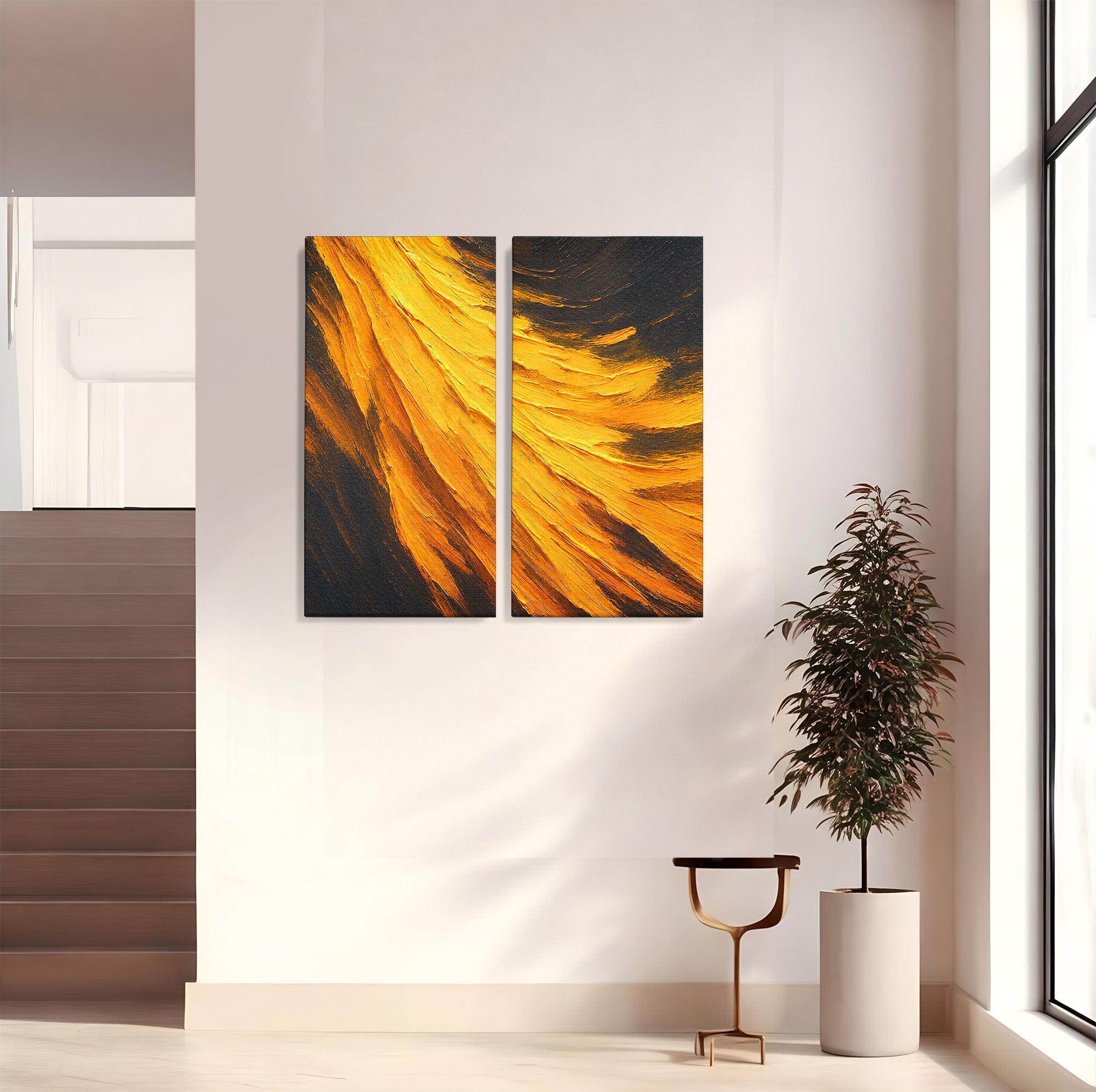 Set 2 Tablouri Canvas Premium LuxCanva® C2-1362, Vortex Auriu, Abstract, Vortex, Textura, Arta Moderna, Living, Culori Vibrante