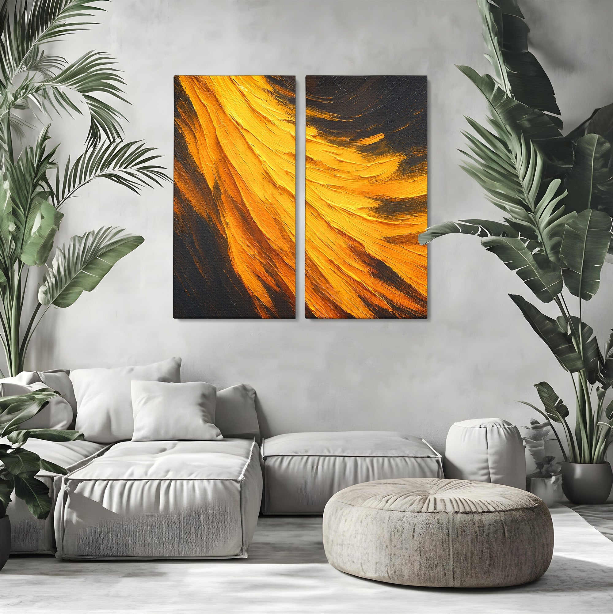 Set 2 Tablouri Canvas Premium LuxCanva® C2-1362, Vortex Auriu, Abstract, Vortex, Textura, Arta Moderna, Living, Culori Vibrante