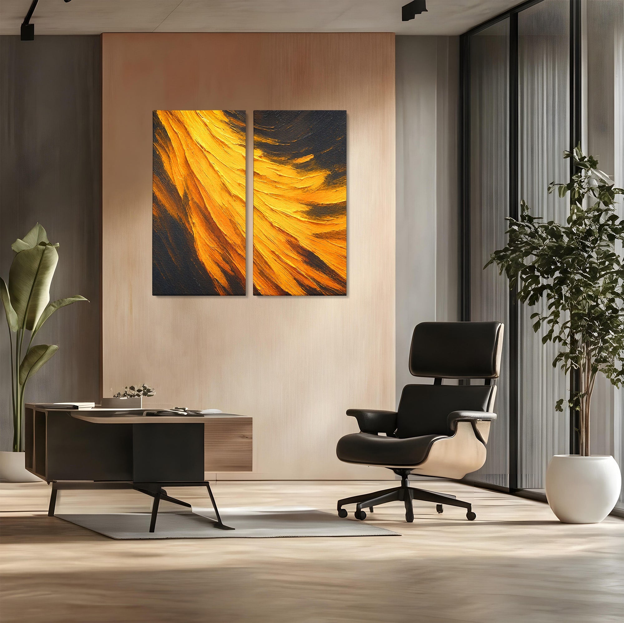 Set 2 Tablouri Canvas Premium LuxCanva® C2-1362, Vortex Auriu, Abstract, Vortex, Textura, Arta Moderna, Living, Culori Vibrante