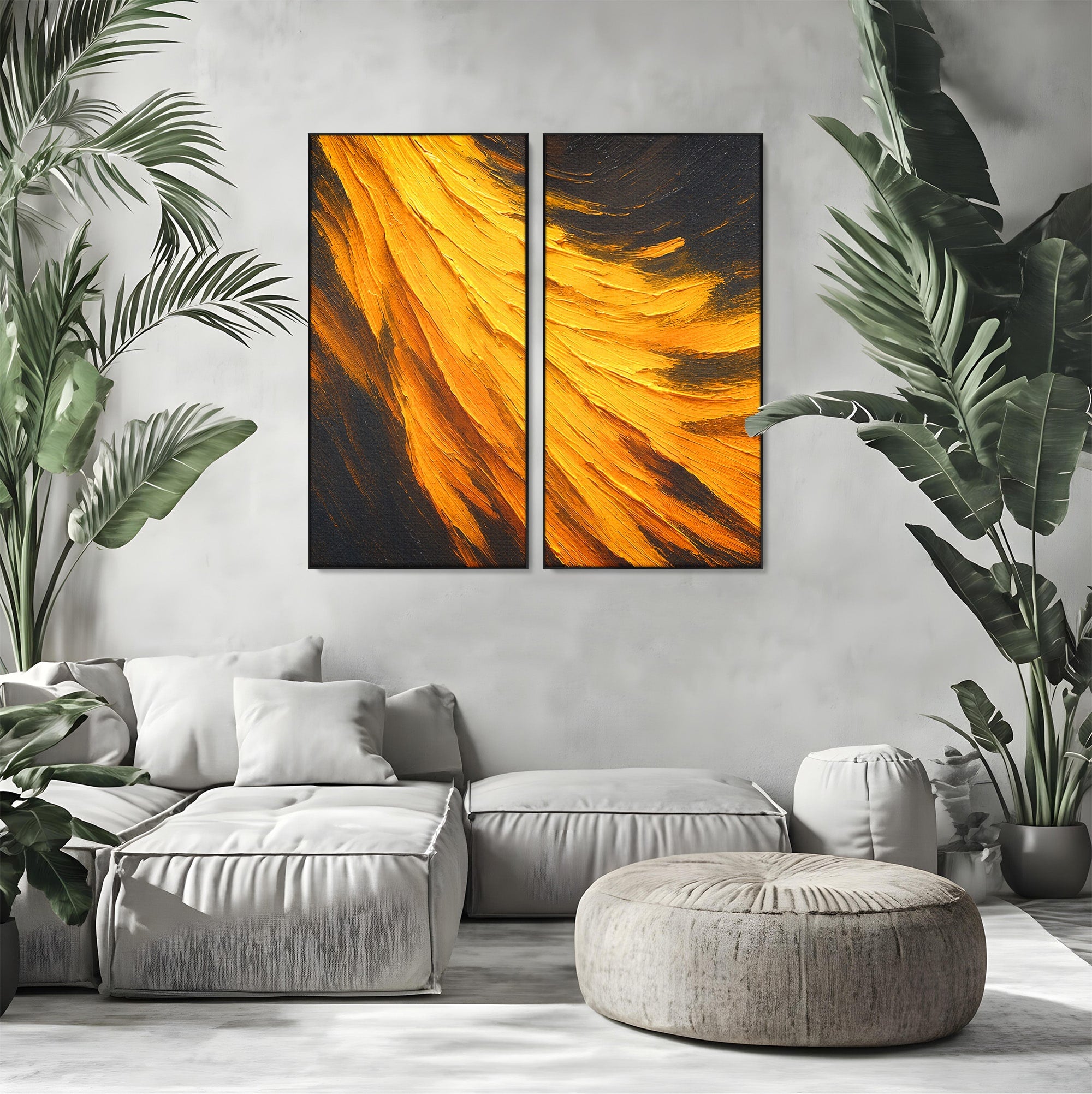 Set 2 Tablouri Canvas Premium LuxCanva® C2-1362, Vortex Auriu, Abstract, Vortex, Textura, Arta Moderna, Living, Culori Vibrante
