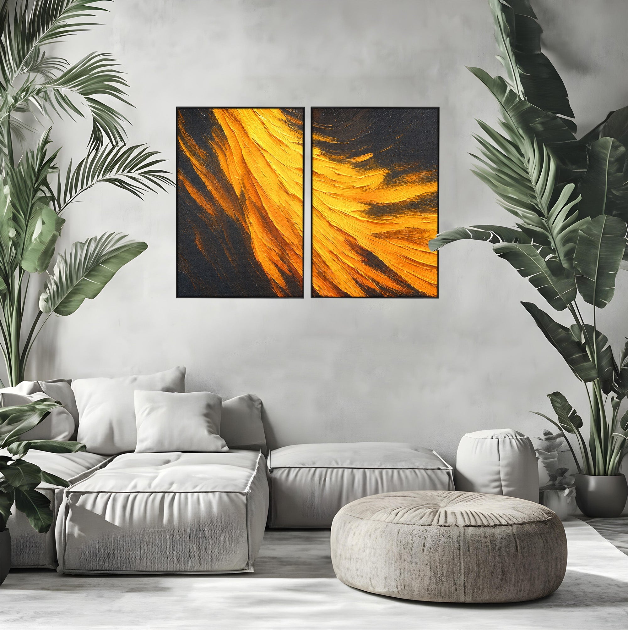 Set 2 Tablouri Canvas Premium LuxCanva® C2-1362, Vortex Auriu, Abstract, Vortex, Textura, Arta Moderna, Living, Culori Vibrante
