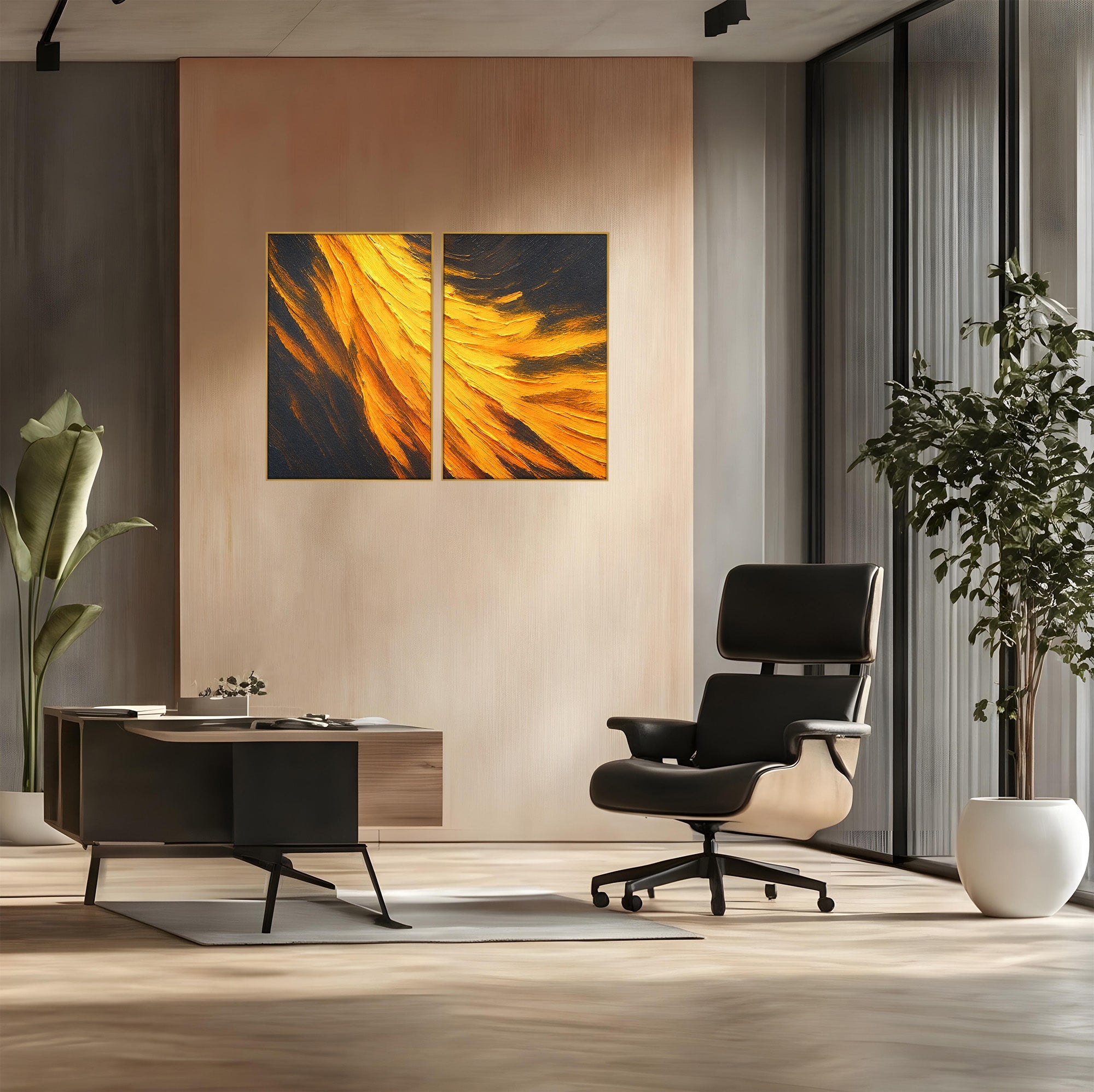 Set 2 Tablouri Canvas Premium LuxCanva® C2-1362, Vortex Auriu, Abstract, Vortex, Textura, Arta Moderna, Living, Culori Vibrante