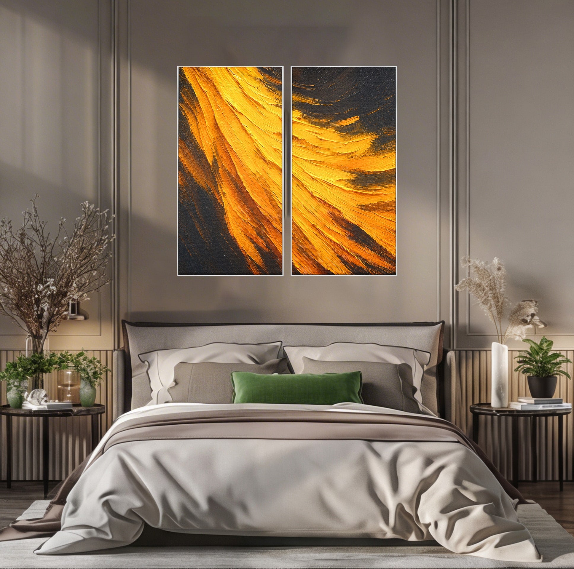 Set 2 Tablouri Canvas Premium LuxCanva® C2-1362, Vortex Auriu, Abstract, Vortex, Textura, Arta Moderna, Living, Culori Vibrante