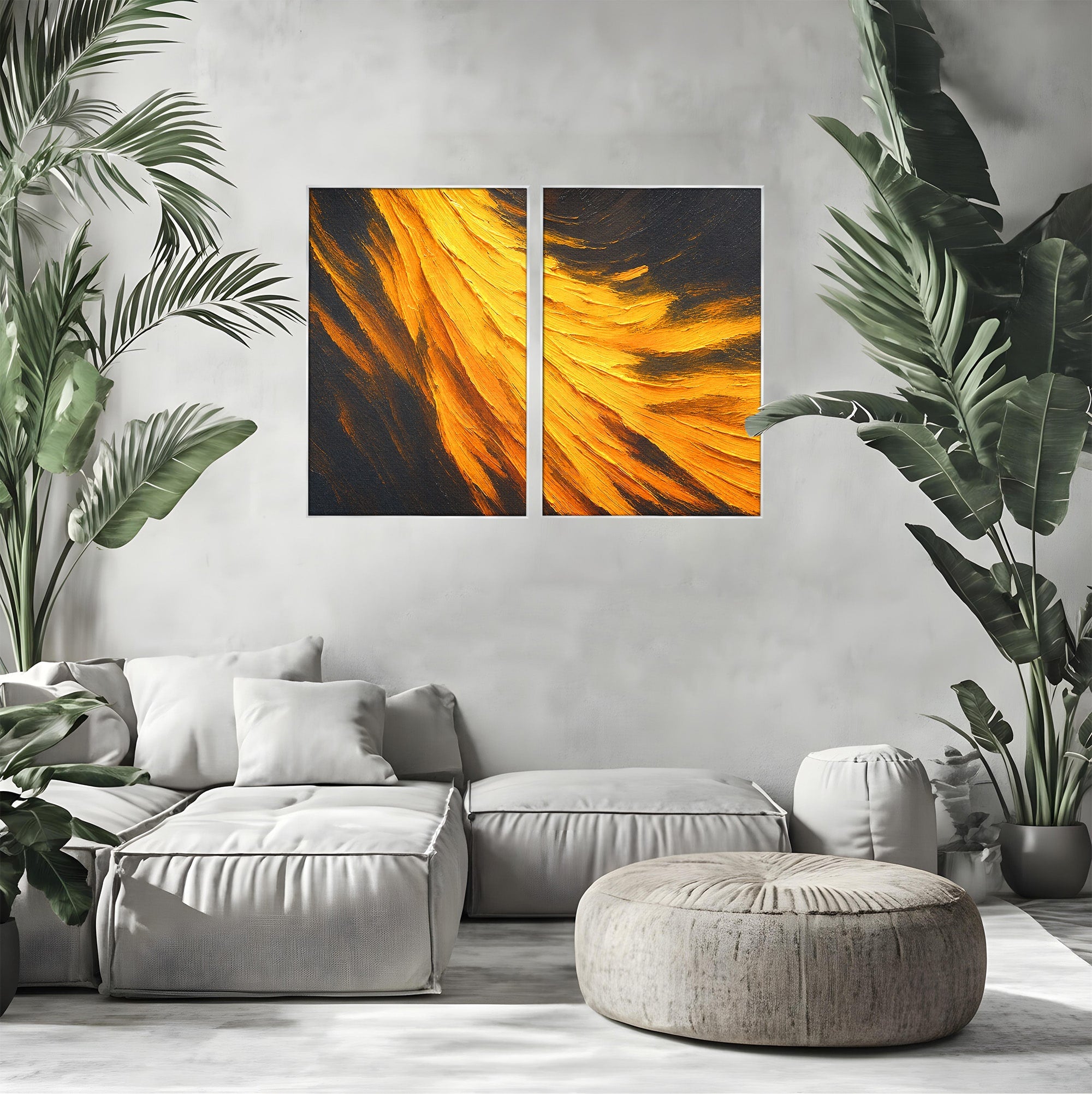 Set 2 Tablouri Canvas Premium LuxCanva® C2-1362, Vortex Auriu, Abstract, Vortex, Textura, Arta Moderna, Living, Culori Vibrante