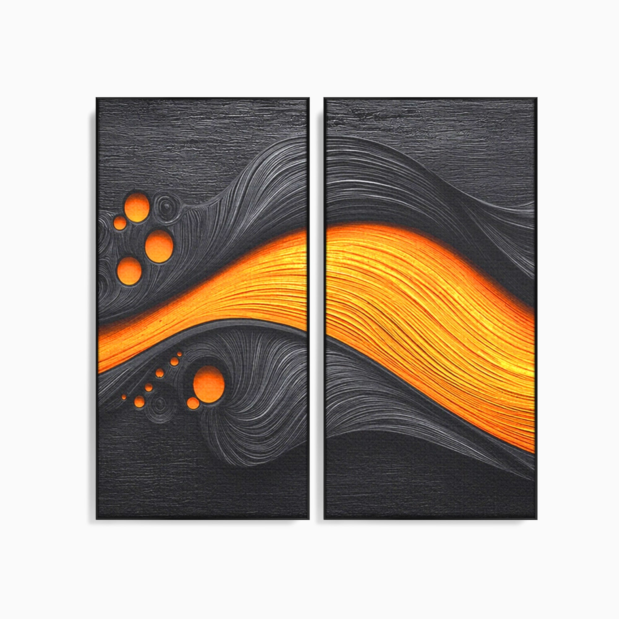 Set 2 Tablouri Canvas Premium LuxCanva® C2-1377, Flux Abstract Portocaliu, Abstract, Modern, Arta, Design, Living, Birou, Culori Vibrante