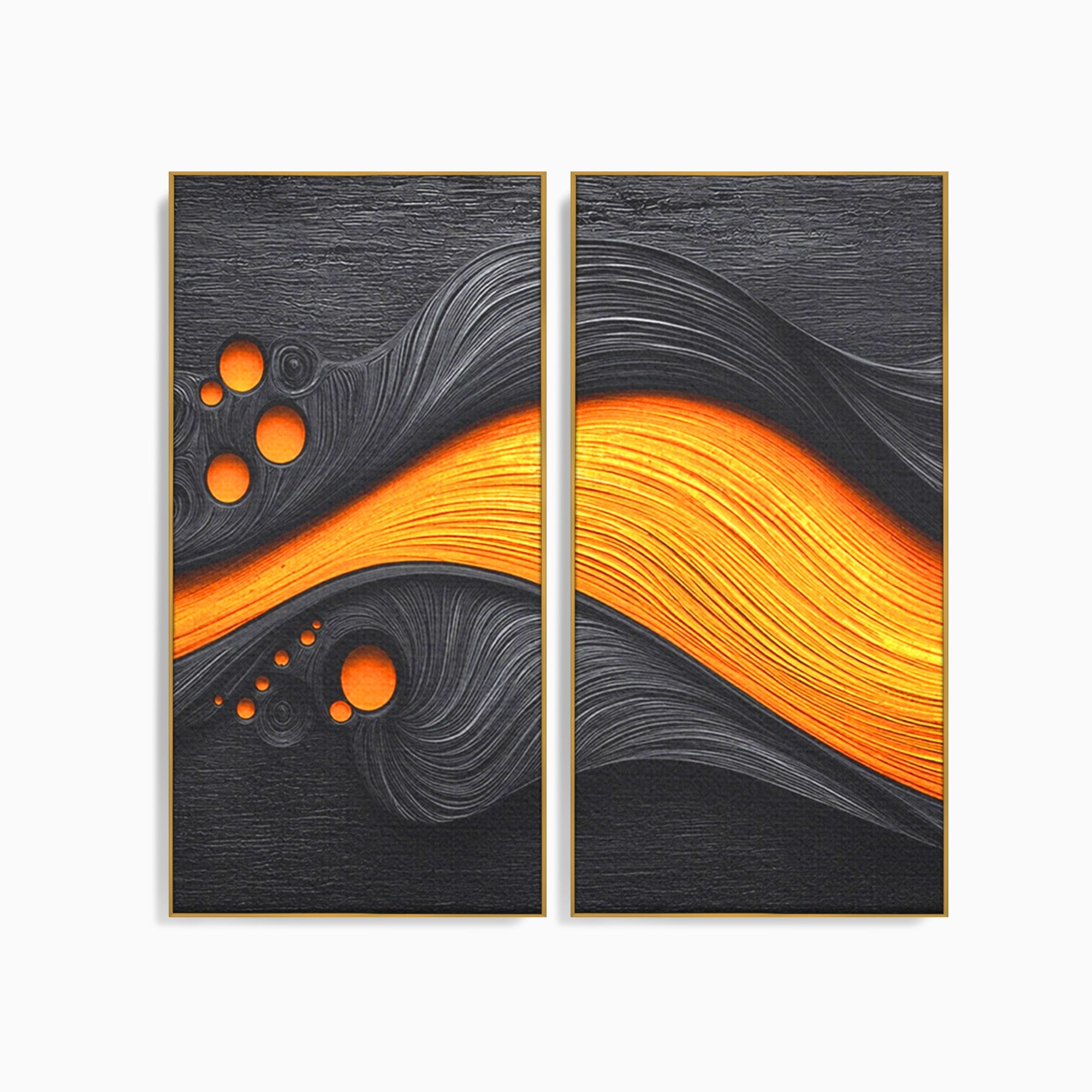 Set 2 Tablouri Canvas Premium LuxCanva® C2-1377, Flux Abstract Portocaliu, Abstract, Modern, Arta, Design, Living, Birou, Culori Vibrante