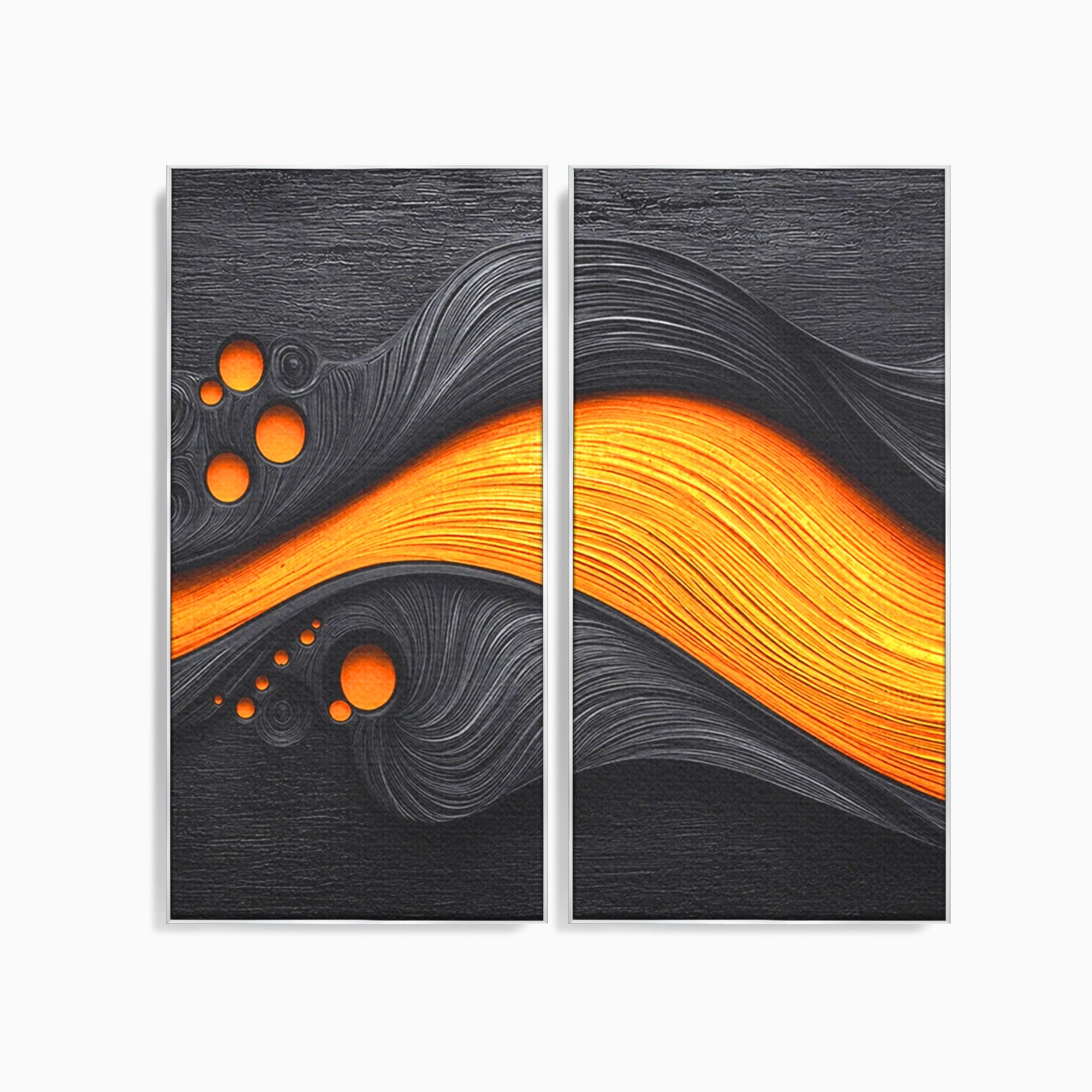 Set 2 Tablouri Canvas Premium LuxCanva® C2-1377, Flux Abstract Portocaliu, Abstract, Modern, Arta, Design, Living, Birou, Culori Vibrante