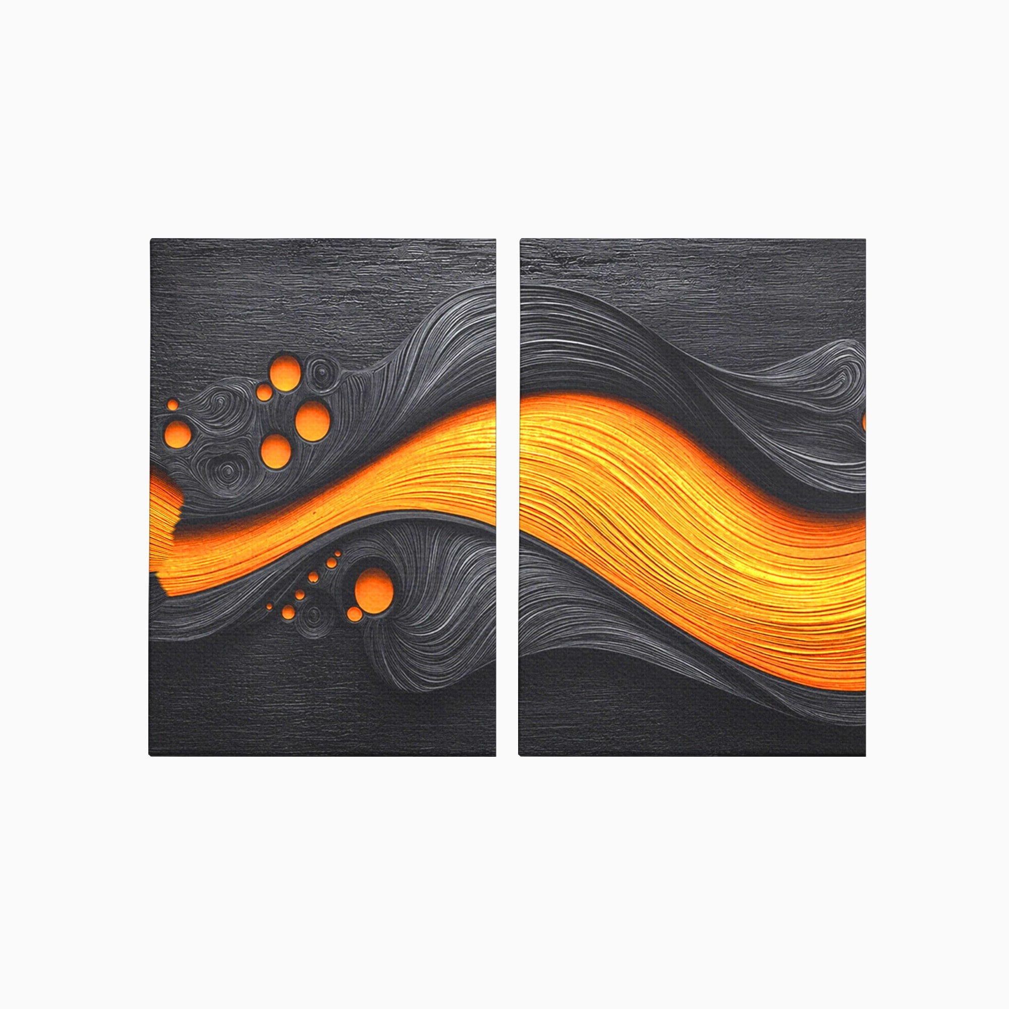 Set 2 Tablouri Canvas Premium LuxCanva® C2-1377, Flux Abstract Portocaliu, Abstract, Modern, Arta, Design, Living, Birou, Culori Vibrante