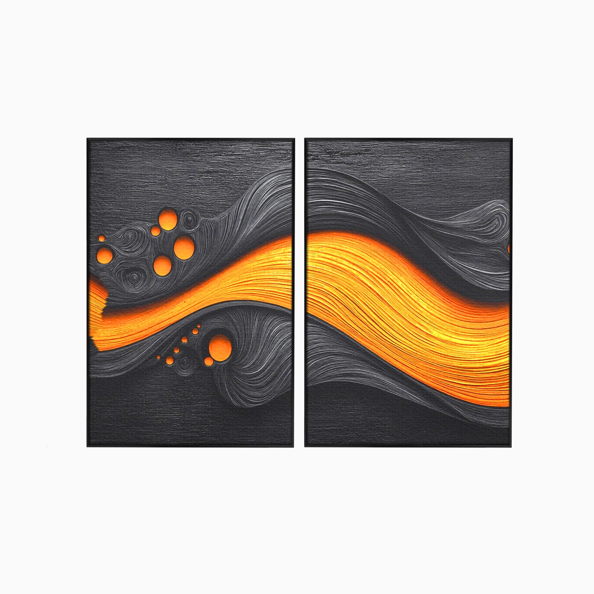 Set 2 Tablouri Canvas Premium LuxCanva® C2-1377, Flux Abstract Portocaliu, Abstract, Modern, Arta, Design, Living, Birou, Culori Vibrante