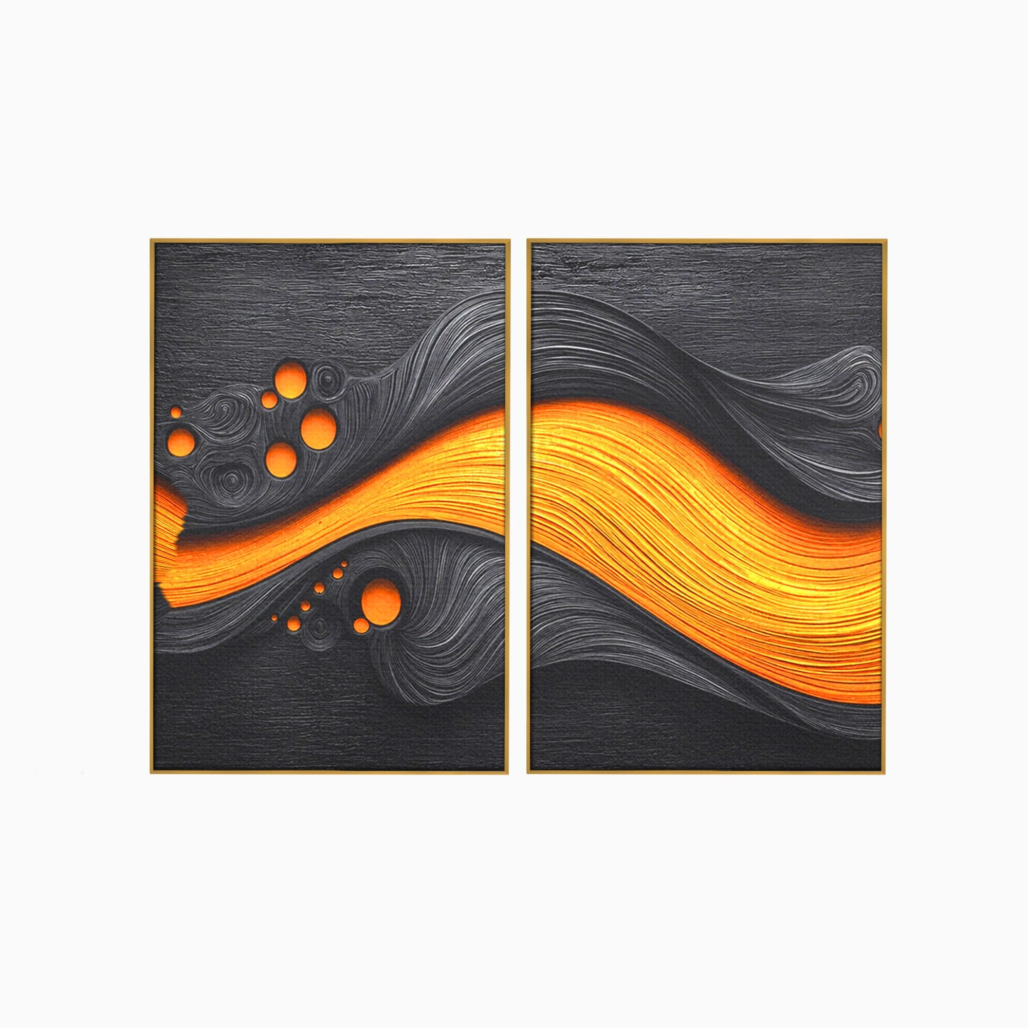 Set 2 Tablouri Canvas Premium LuxCanva® C2-1377, Flux Abstract Portocaliu, Abstract, Modern, Arta, Design, Living, Birou, Culori Vibrante