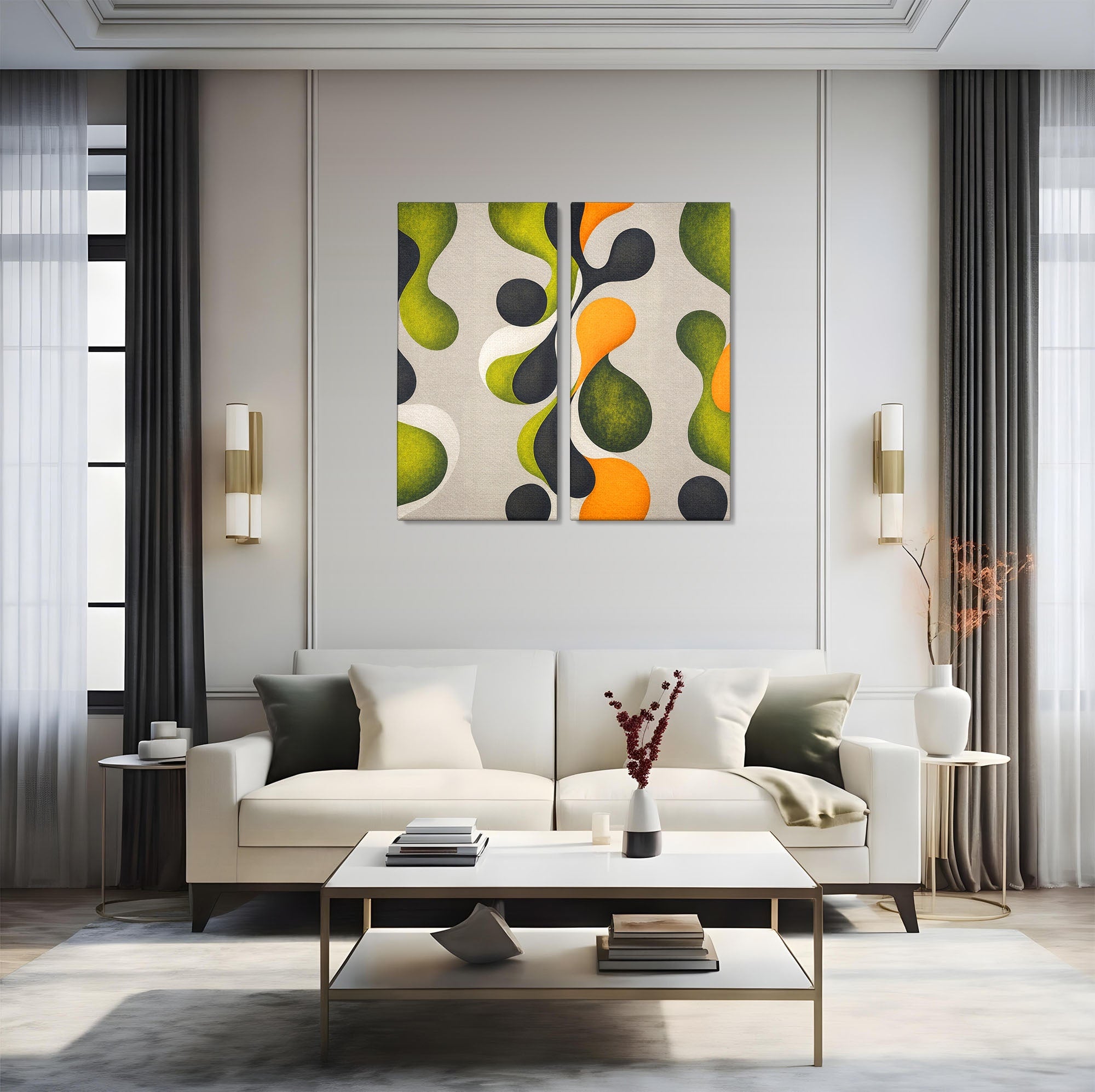 Set 2 Tablouri Canvas Premium LuxCanva® C2-1381, Forme Abstracte Organice, Abstract, Forme, Modern, Living, Birou, Culori Vibrante