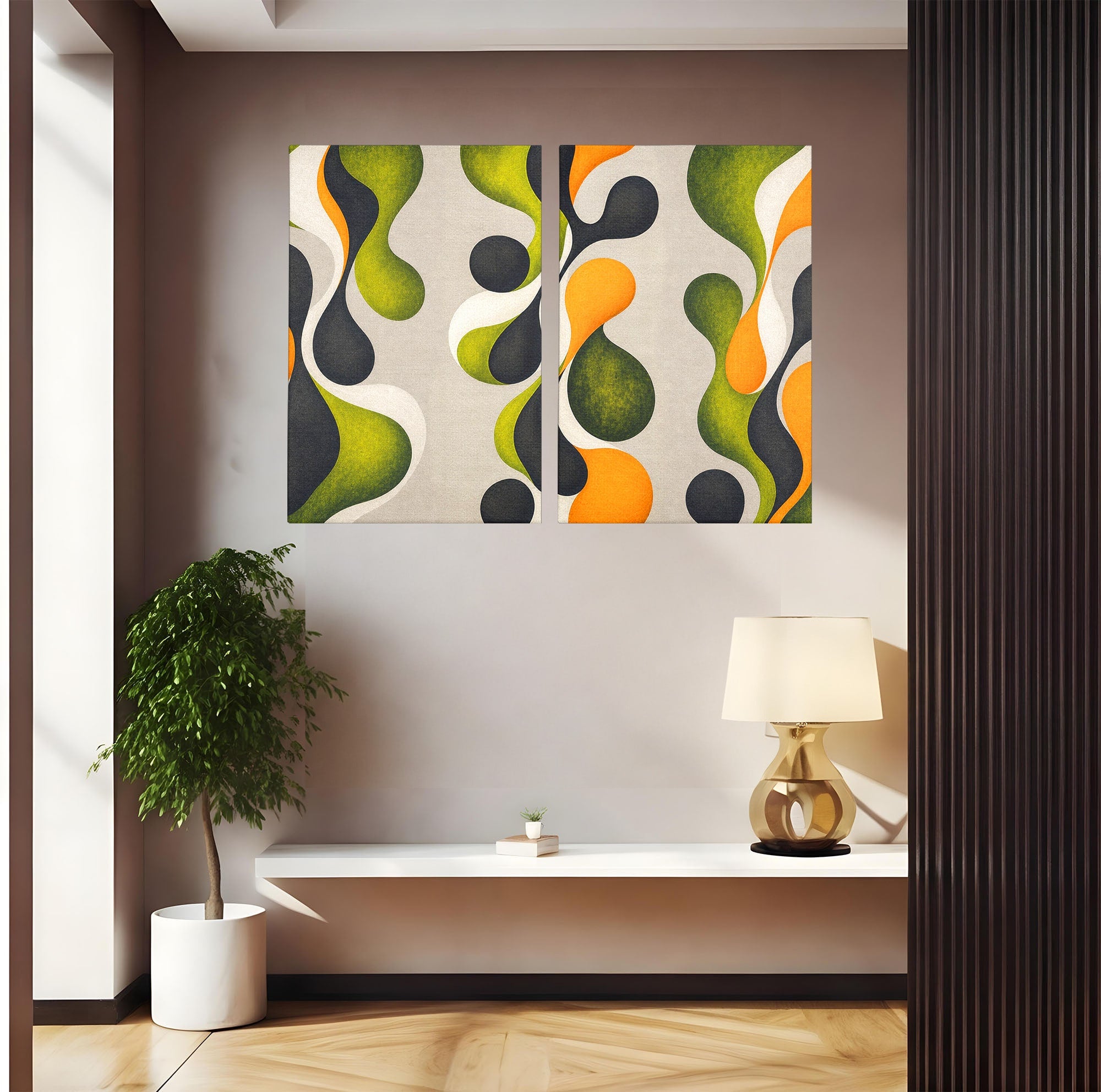 Set 2 Tablouri Canvas Premium LuxCanva® C2-1381, Forme Abstracte Organice, Abstract, Forme, Modern, Living, Birou, Culori Vibrante