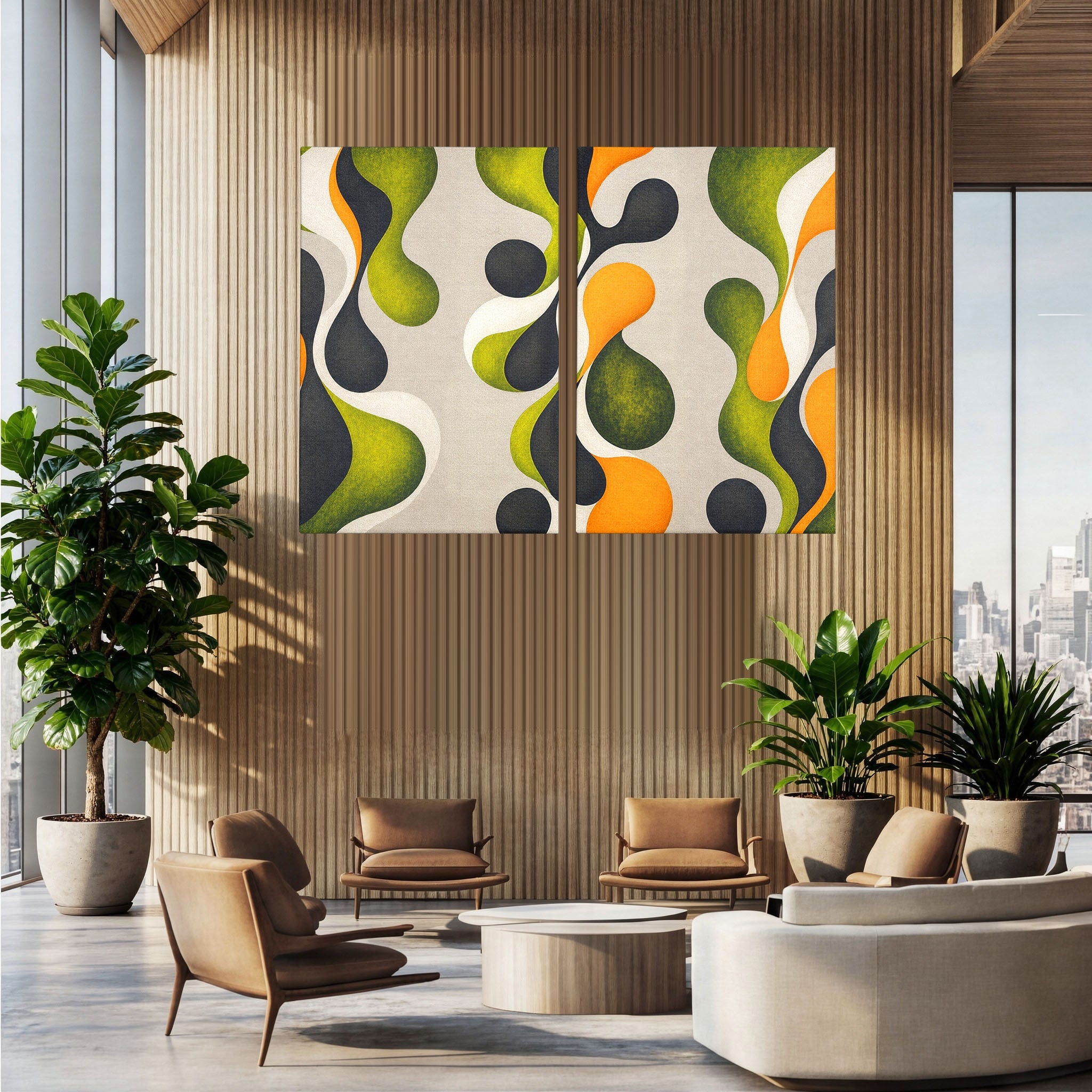 Set 2 Tablouri Canvas Premium LuxCanva® C2-1381, Forme Abstracte Organice, Abstract, Forme, Modern, Living, Birou, Culori Vibrante