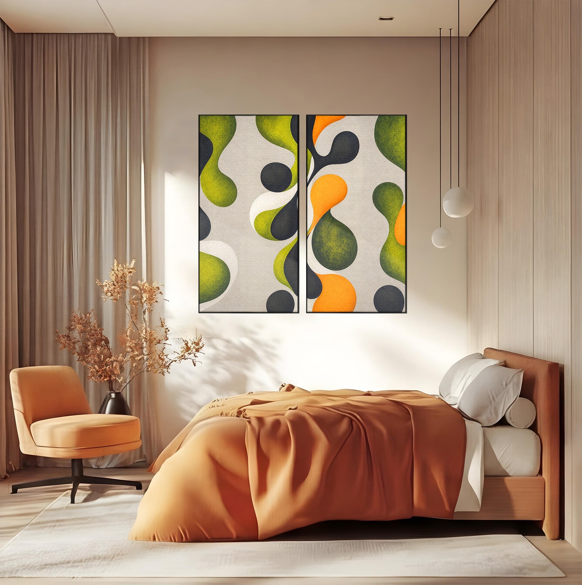 Set 2 Tablouri Canvas Premium LuxCanva® C2-1381, Forme Abstracte Organice, Abstract, Forme, Modern, Living, Birou, Culori Vibrante