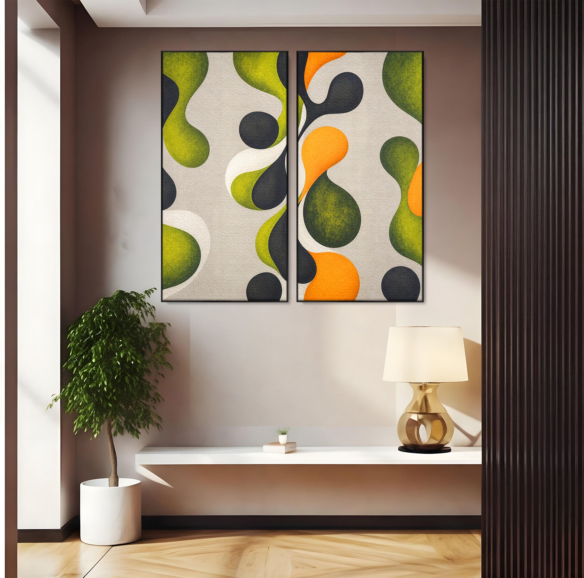 Set 2 Tablouri Canvas Premium LuxCanva® C2-1381, Forme Abstracte Organice, Abstract, Forme, Modern, Living, Birou, Culori Vibrante