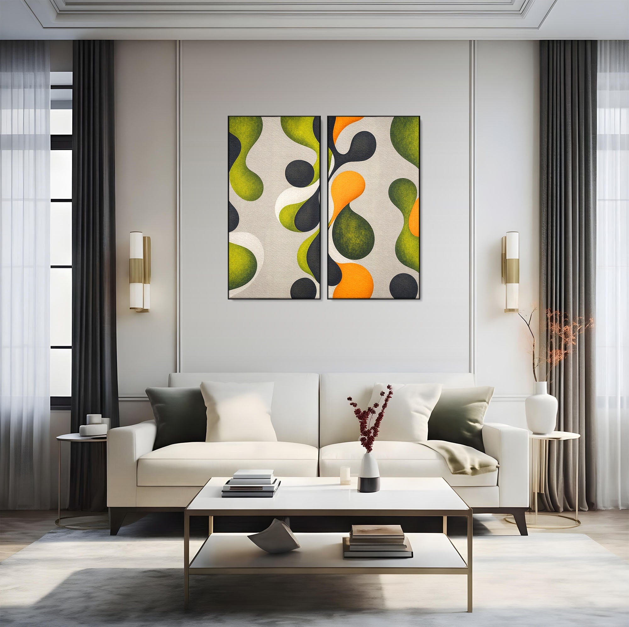 Set 2 Tablouri Canvas Premium LuxCanva® C2-1381, Forme Abstracte Organice, Abstract, Forme, Modern, Living, Birou, Culori Vibrante
