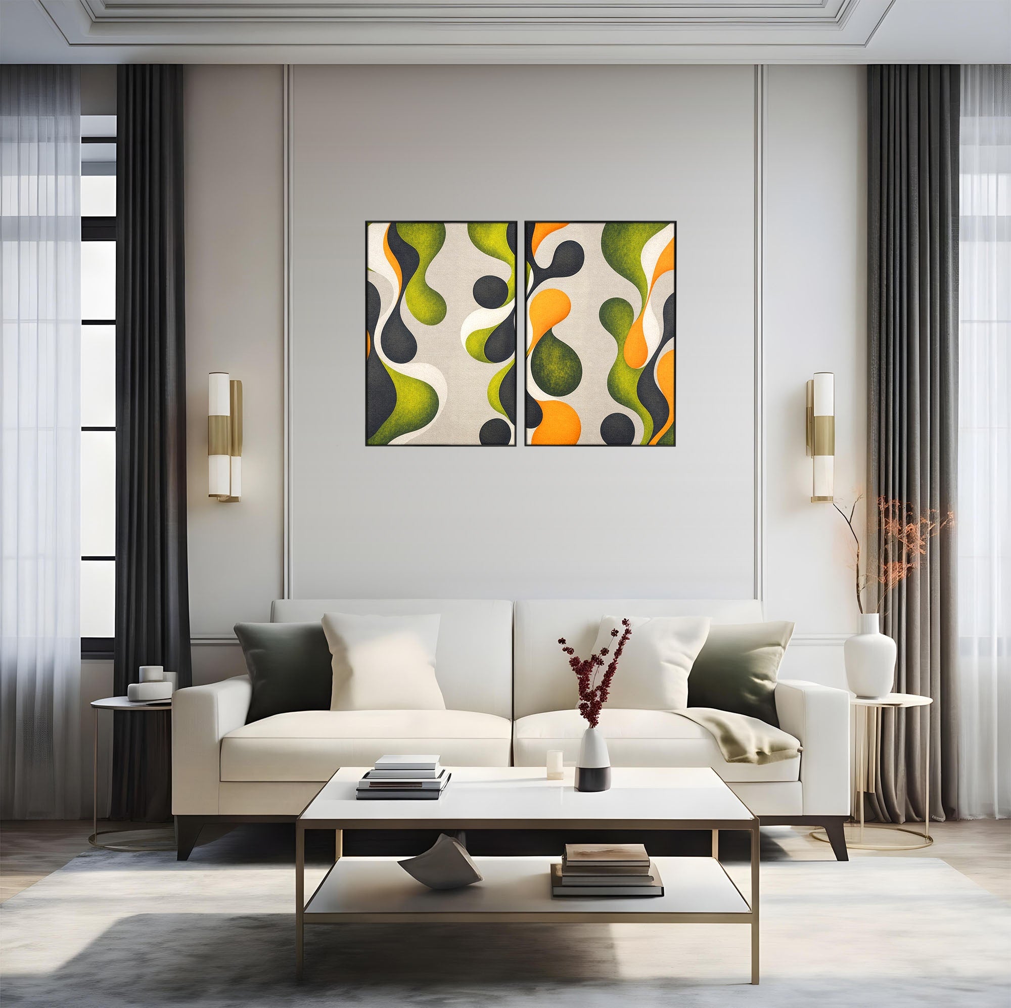 Set 2 Tablouri Canvas Premium LuxCanva® C2-1381, Forme Abstracte Organice, Abstract, Forme, Modern, Living, Birou, Culori Vibrante