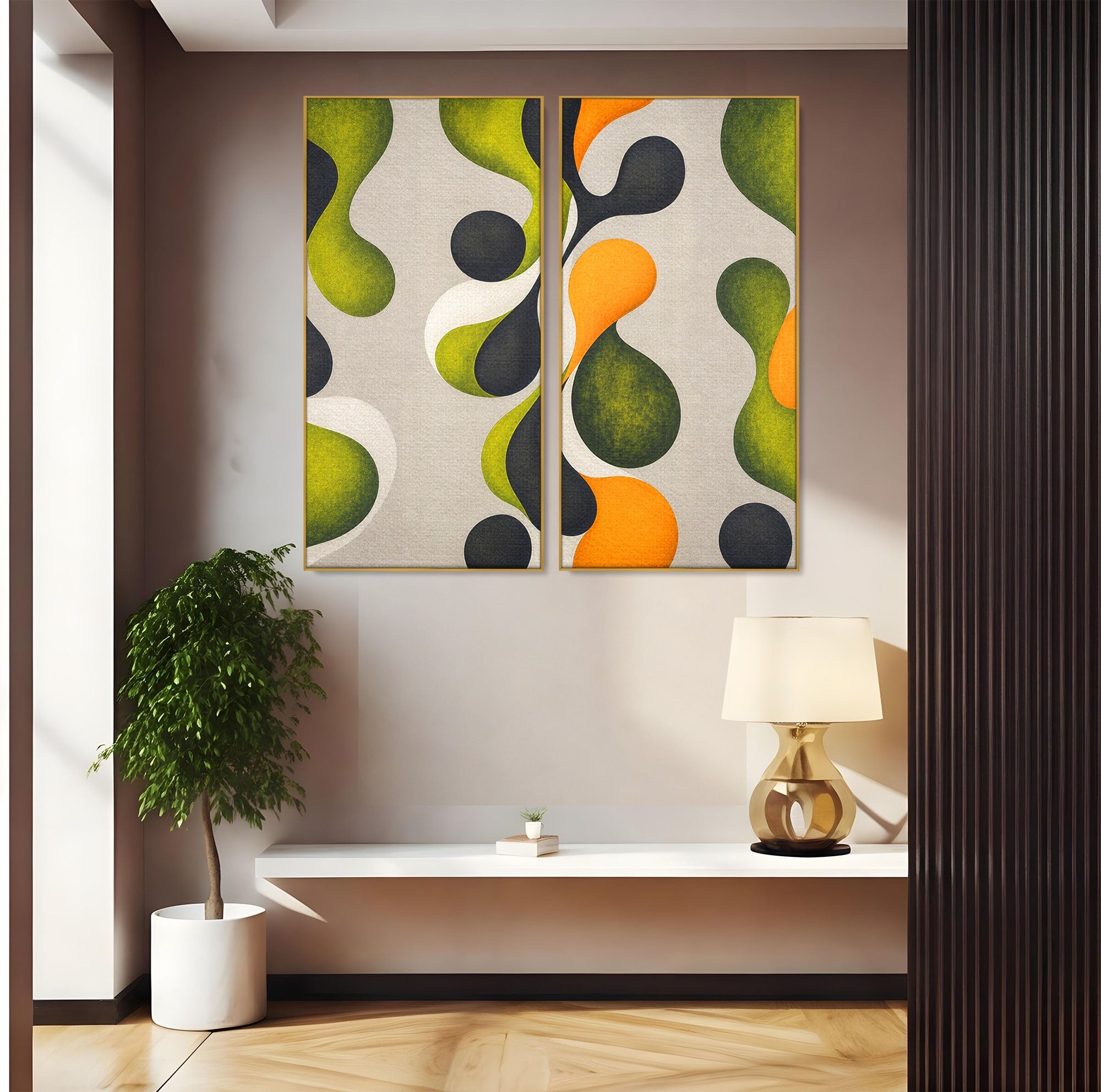 Set 2 Tablouri Canvas Premium LuxCanva® C2-1381, Forme Abstracte Organice, Abstract, Forme, Modern, Living, Birou, Culori Vibrante