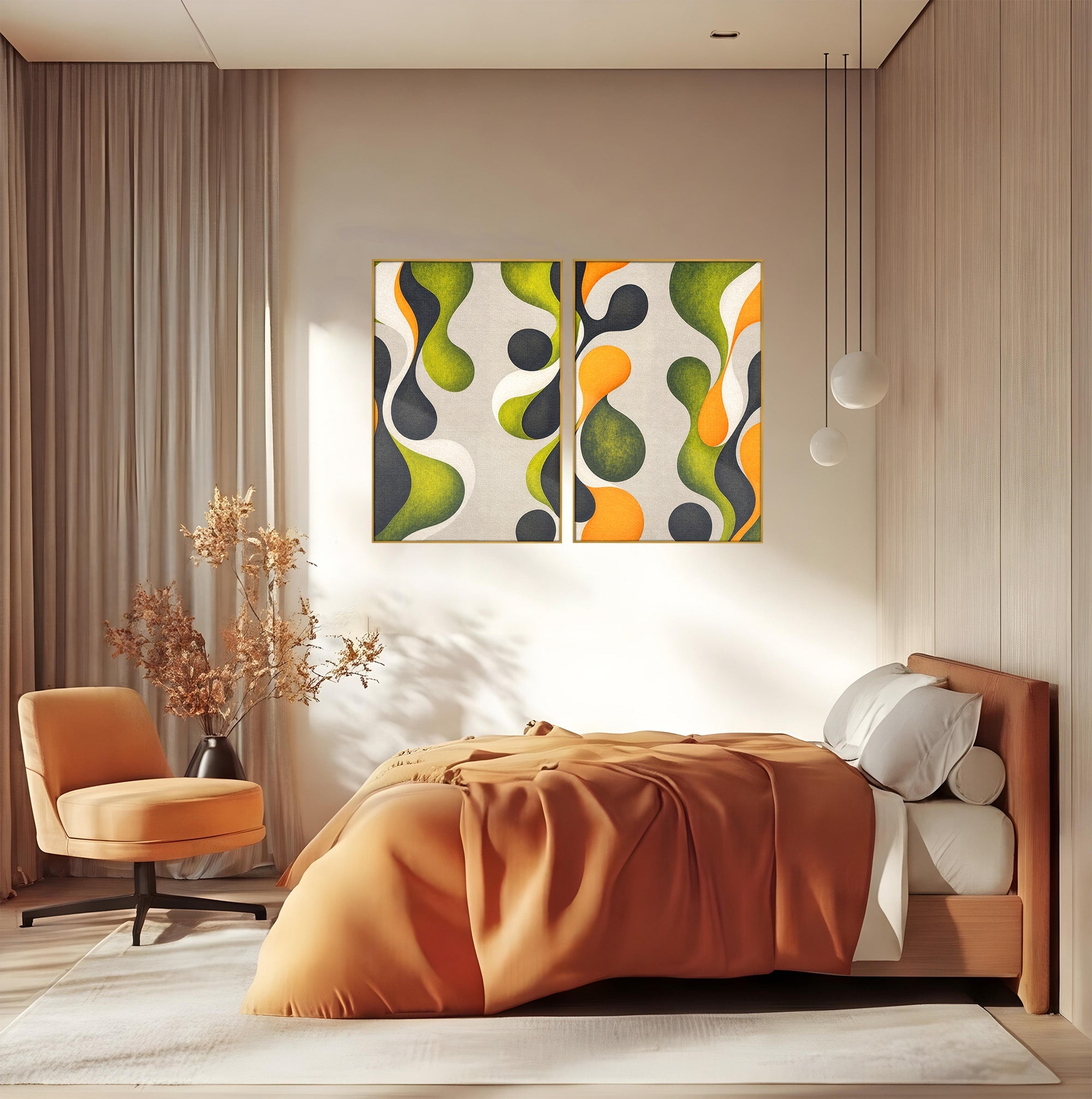 Set 2 Tablouri Canvas Premium LuxCanva® C2-1381, Forme Abstracte Organice, Abstract, Forme, Modern, Living, Birou, Culori Vibrante