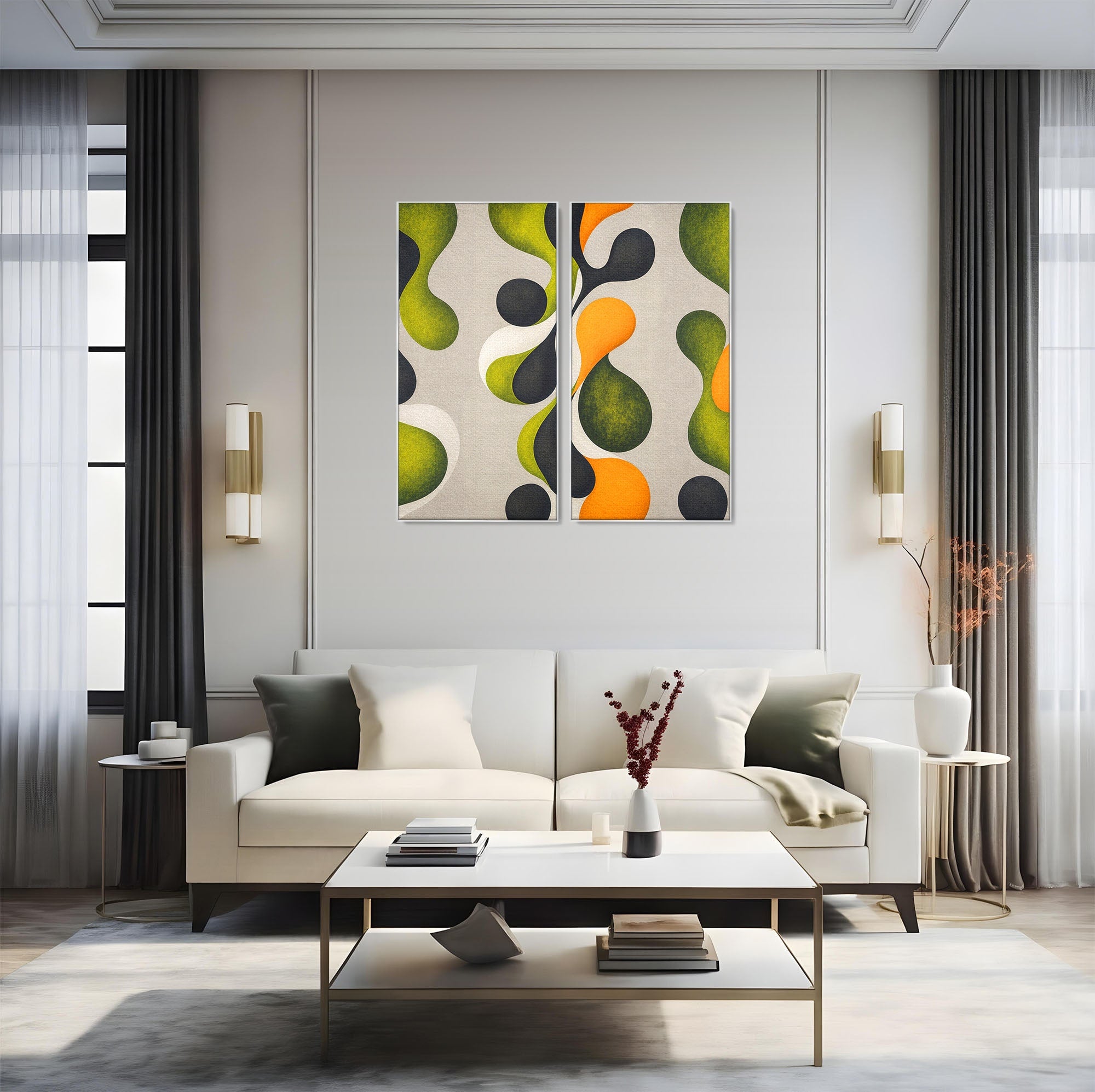 Set 2 Tablouri Canvas Premium LuxCanva® C2-1381, Forme Abstracte Organice, Abstract, Forme, Modern, Living, Birou, Culori Vibrante