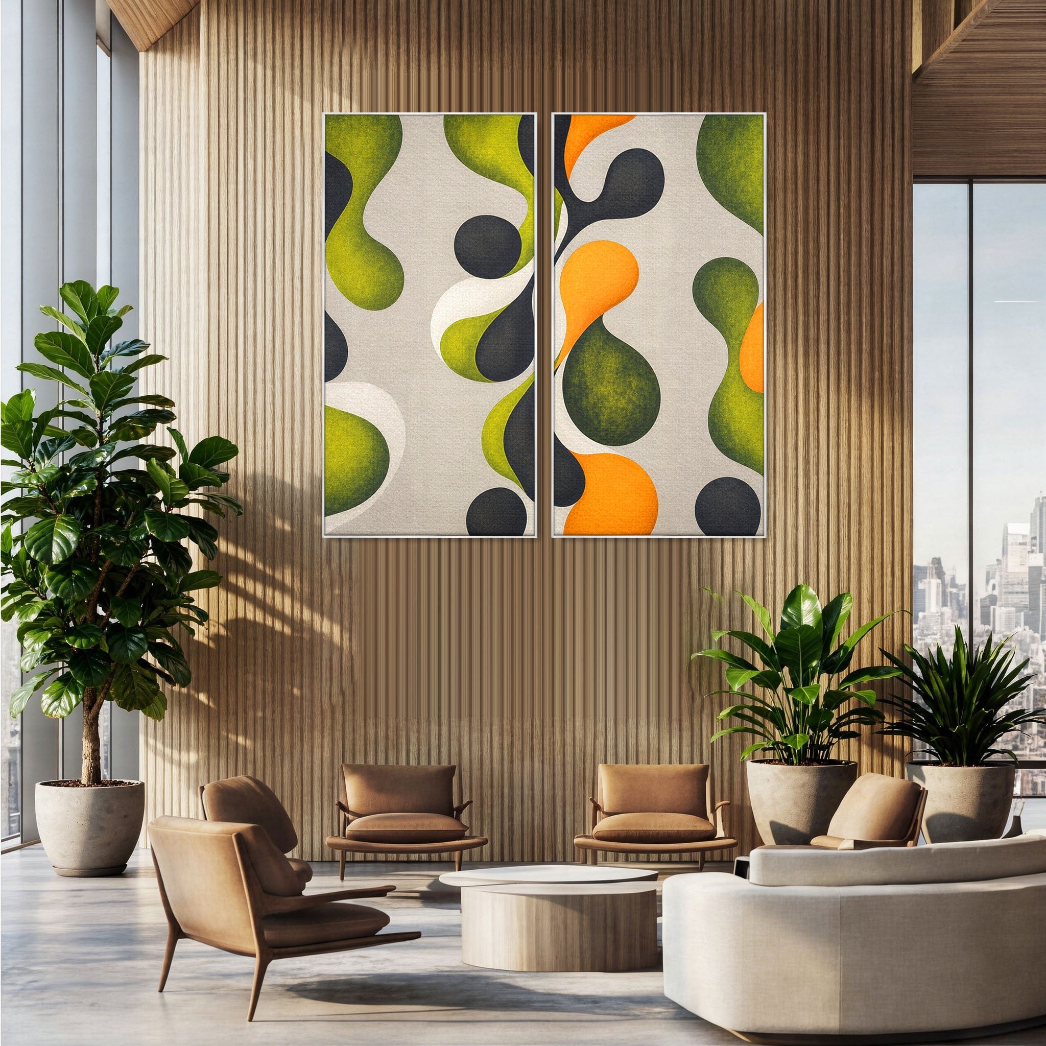Set 2 Tablouri Canvas Premium LuxCanva® C2-1381, Forme Abstracte Organice, Abstract, Forme, Modern, Living, Birou, Culori Vibrante