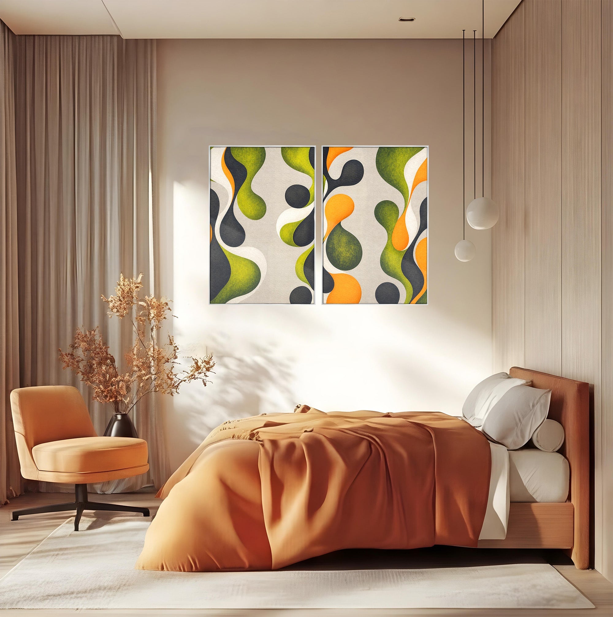 Set 2 Tablouri Canvas Premium LuxCanva® C2-1381, Forme Abstracte Organice, Abstract, Forme, Modern, Living, Birou, Culori Vibrante
