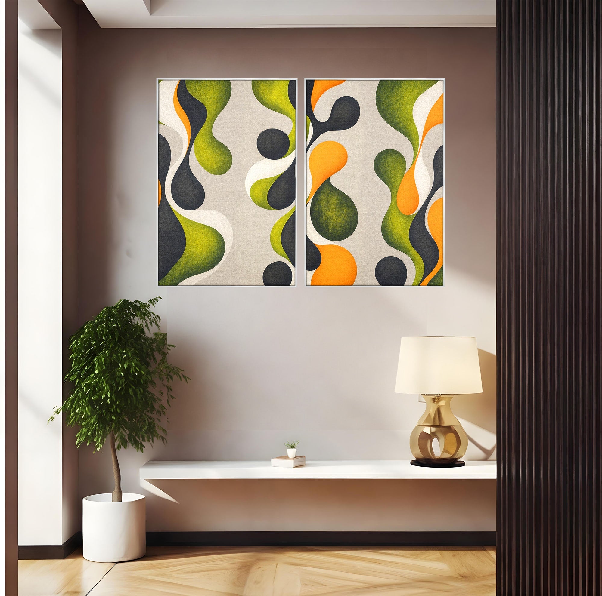 Set 2 Tablouri Canvas Premium LuxCanva® C2-1381, Forme Abstracte Organice, Abstract, Forme, Modern, Living, Birou, Culori Vibrante