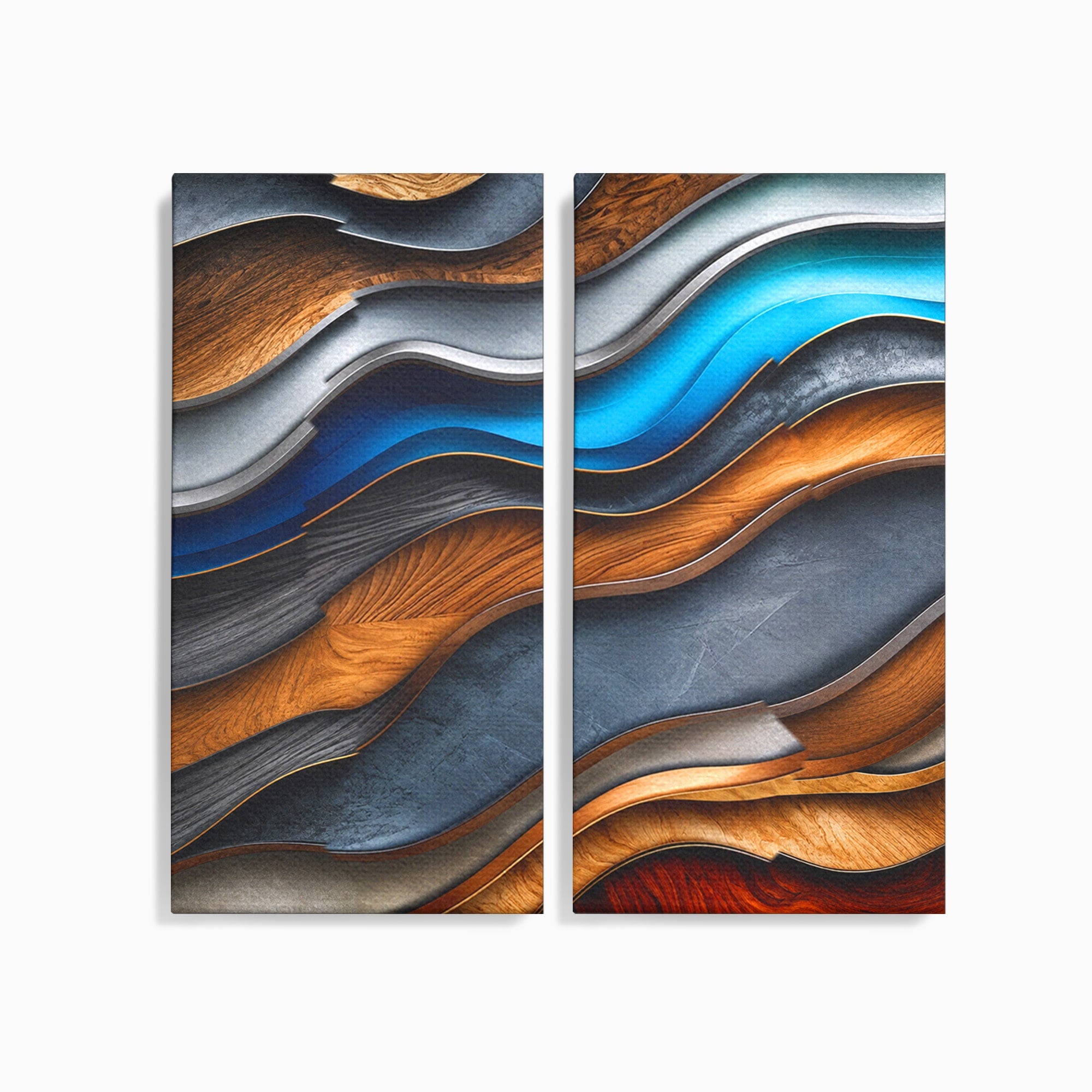Set 2 Tablouri Canvas Premium LuxCanva® C2-1390, Valuri Abstracte, Abstract, Valuri, Textura, Living, Birou, Culori Vibrante