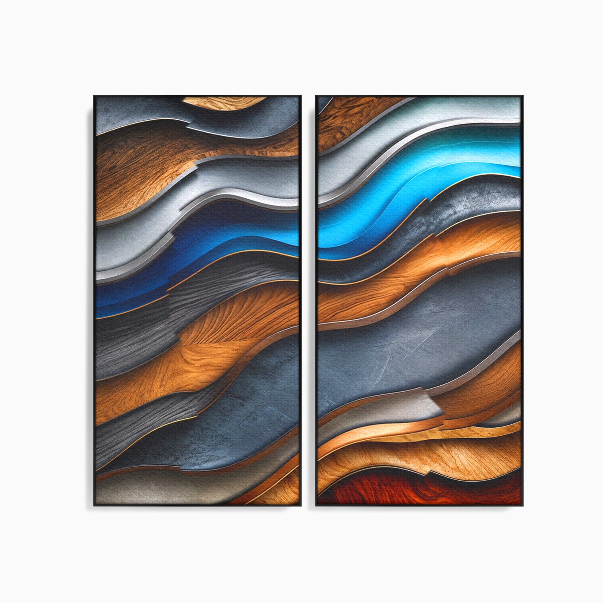 Set 2 Tablouri Canvas Premium LuxCanva® C2-1390, Valuri Abstracte, Abstract, Valuri, Textura, Living, Birou, Culori Vibrante