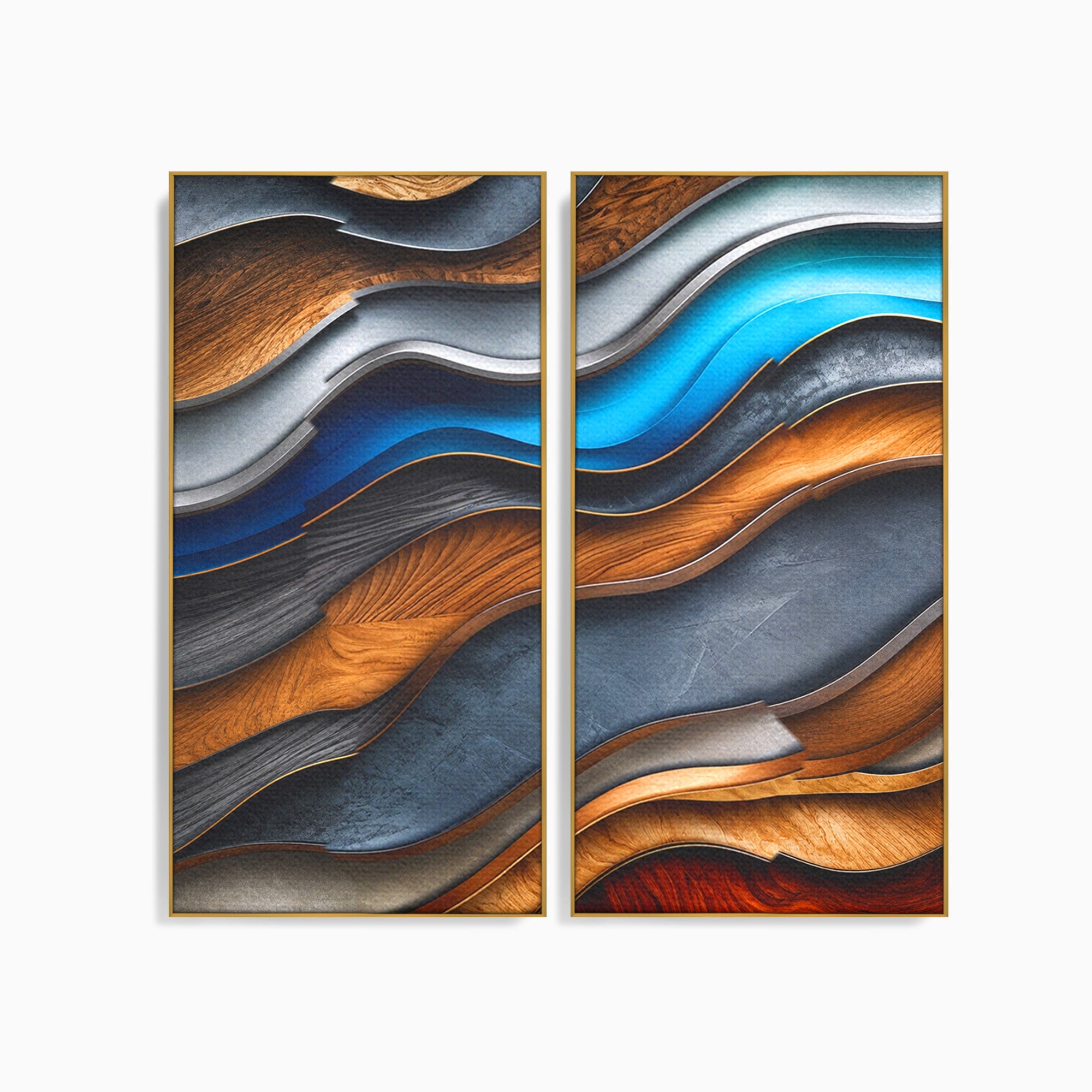Set 2 Tablouri Canvas Premium LuxCanva® C2-1390, Valuri Abstracte, Abstract, Valuri, Textura, Living, Birou, Culori Vibrante