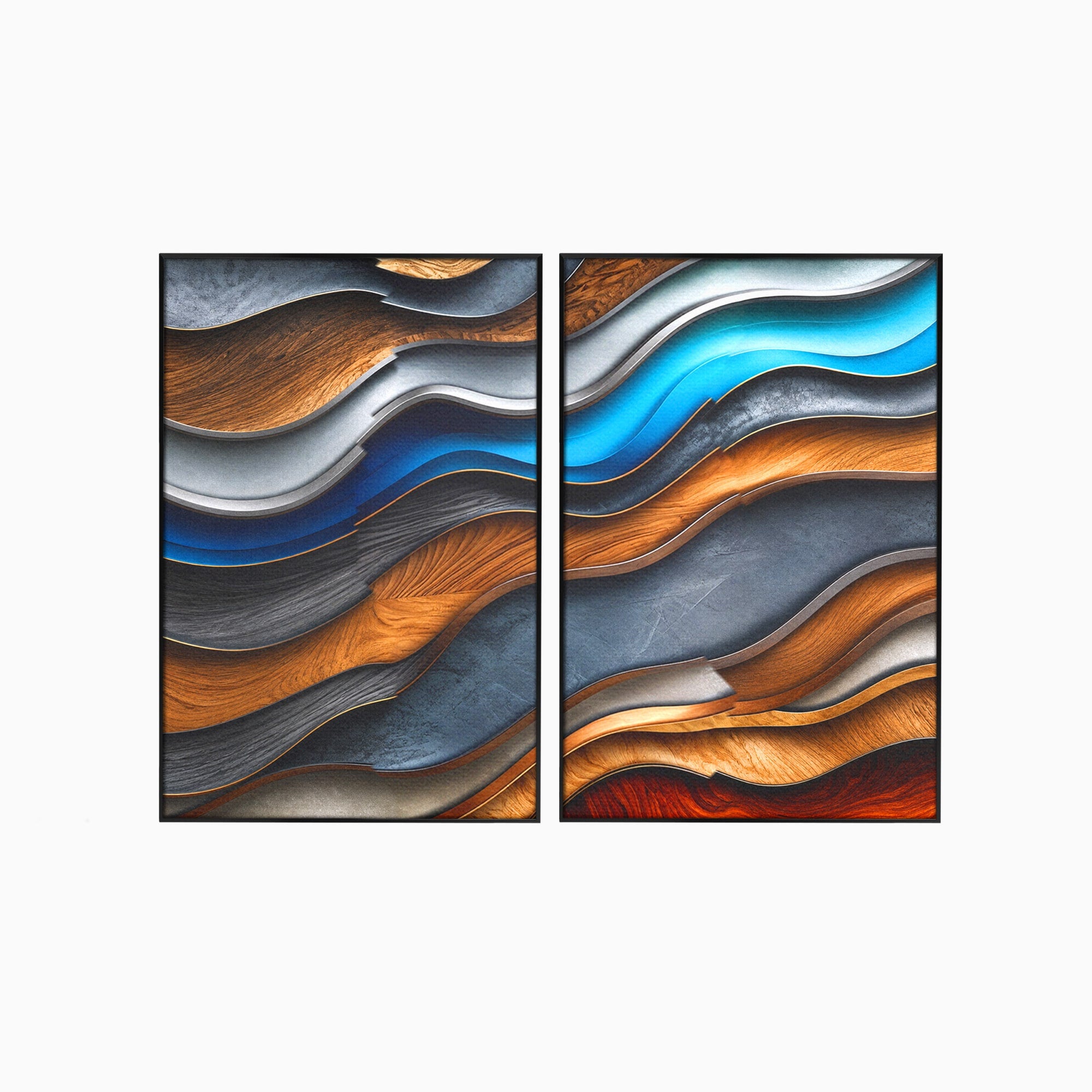 Set 2 Tablouri Canvas Premium LuxCanva® C2-1390, Valuri Abstracte, Abstract, Valuri, Textura, Living, Birou, Culori Vibrante