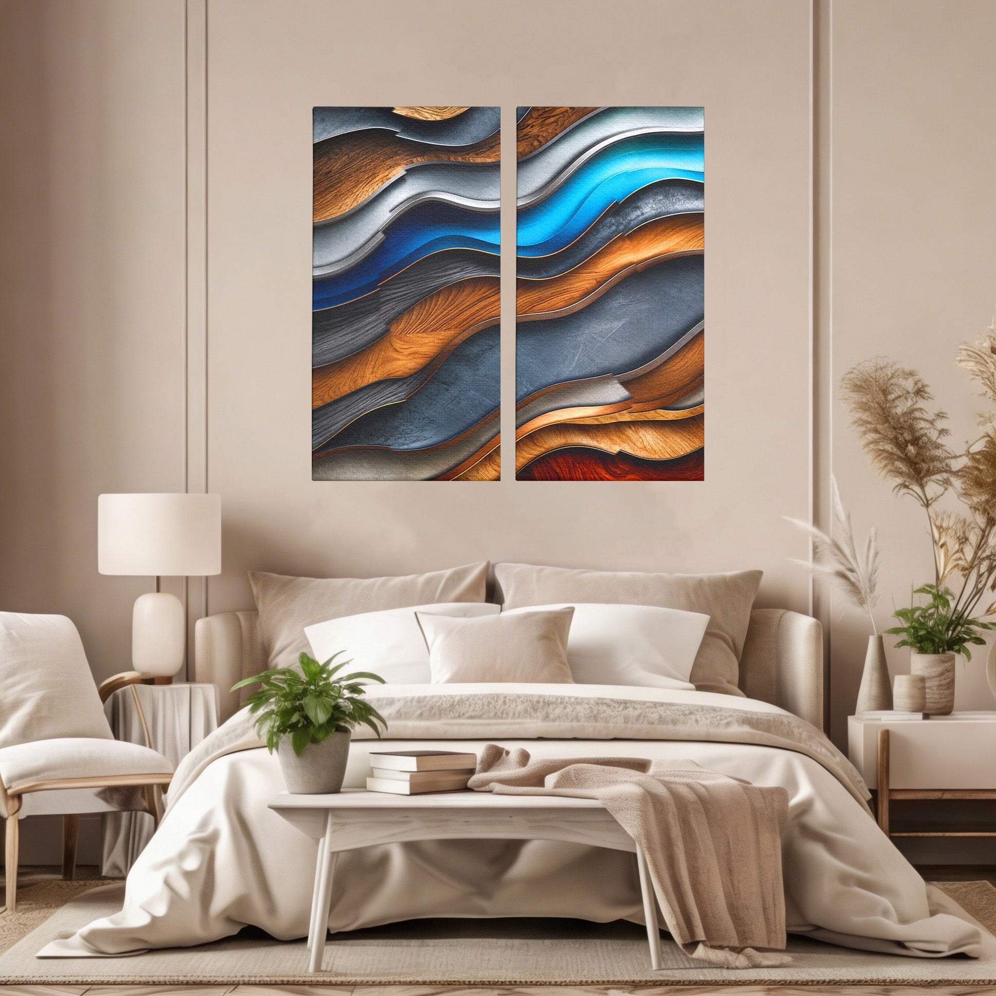 Set 2 Tablouri Canvas Premium LuxCanva® C2-1390, Valuri Abstracte, Abstract, Valuri, Textura, Living, Birou, Culori Vibrante