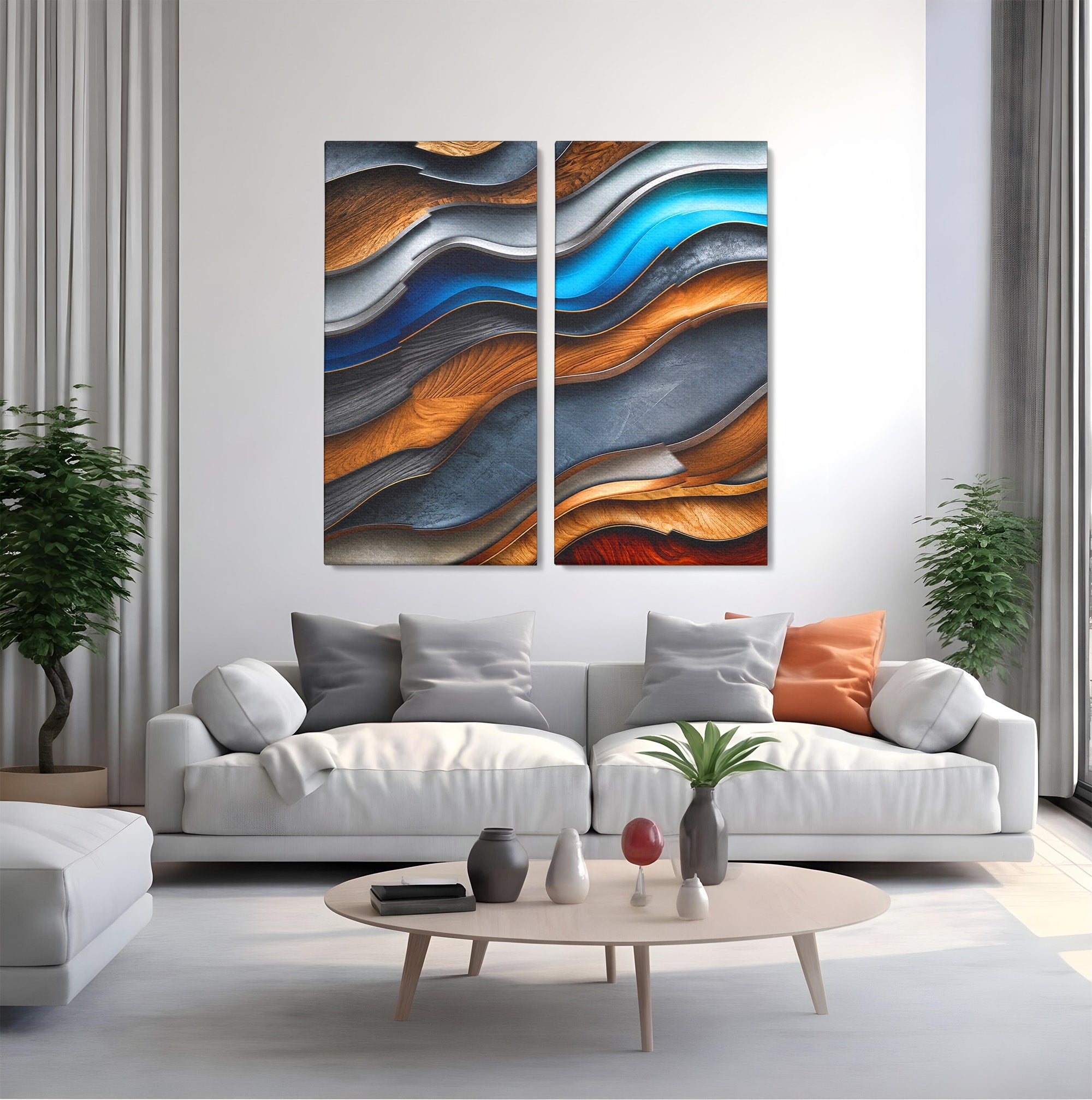 Set 2 Tablouri Canvas Premium LuxCanva® C2-1390, Valuri Abstracte, Abstract, Valuri, Textura, Living, Birou, Culori Vibrante