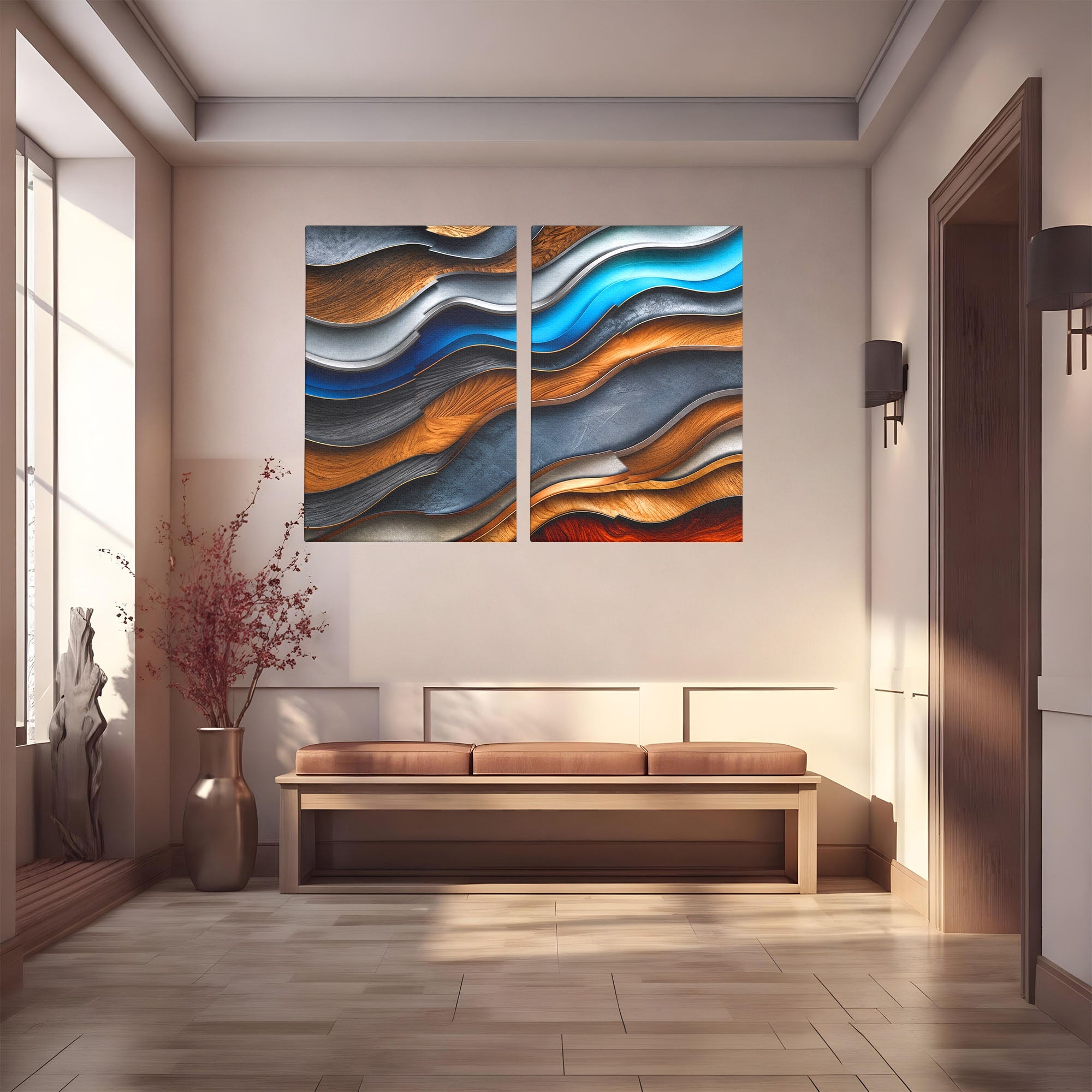 Set 2 Tablouri Canvas Premium LuxCanva® C2-1390, Valuri Abstracte, Abstract, Valuri, Textura, Living, Birou, Culori Vibrante