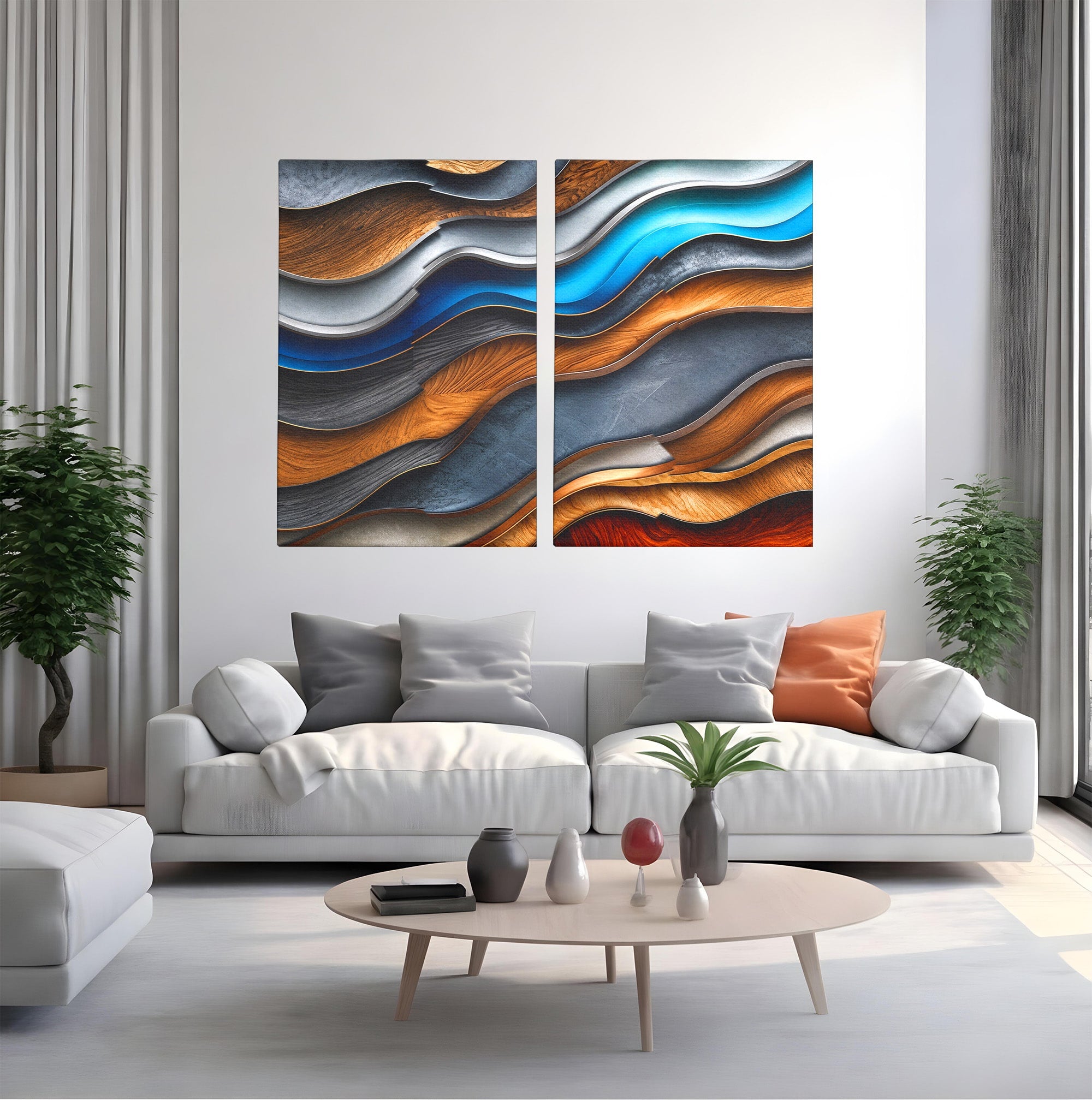 Set 2 Tablouri Canvas Premium LuxCanva® C2-1390, Valuri Abstracte, Abstract, Valuri, Textura, Living, Birou, Culori Vibrante