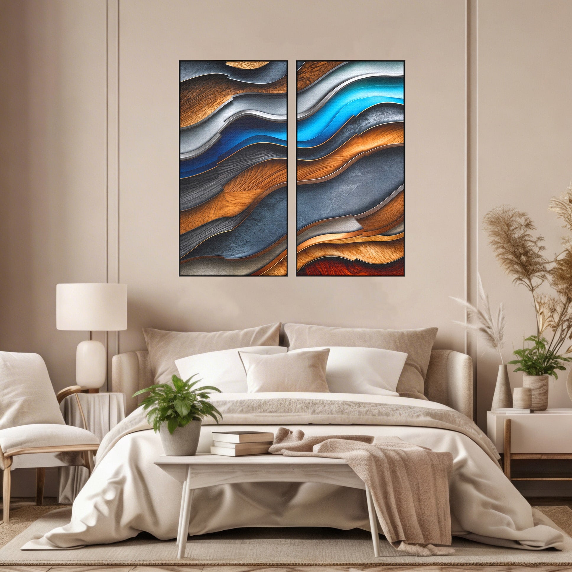 Set 2 Tablouri Canvas Premium LuxCanva® C2-1390, Valuri Abstracte, Abstract, Valuri, Textura, Living, Birou, Culori Vibrante