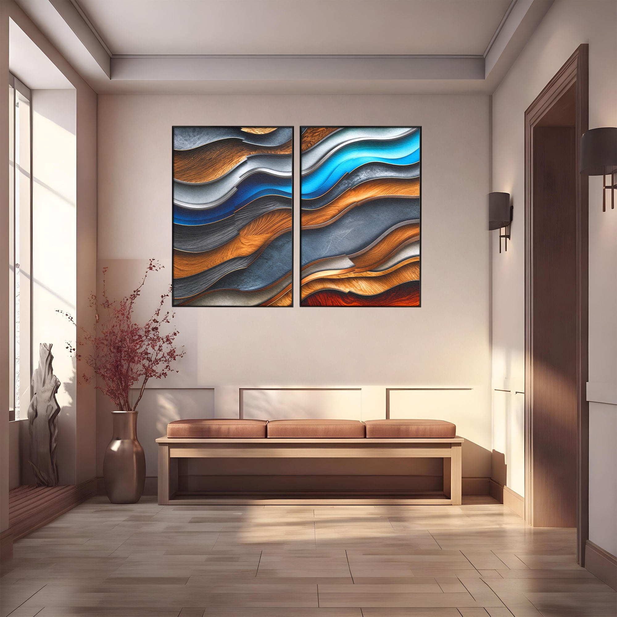 Set 2 Tablouri Canvas Premium LuxCanva® C2-1390, Valuri Abstracte, Abstract, Valuri, Textura, Living, Birou, Culori Vibrante
