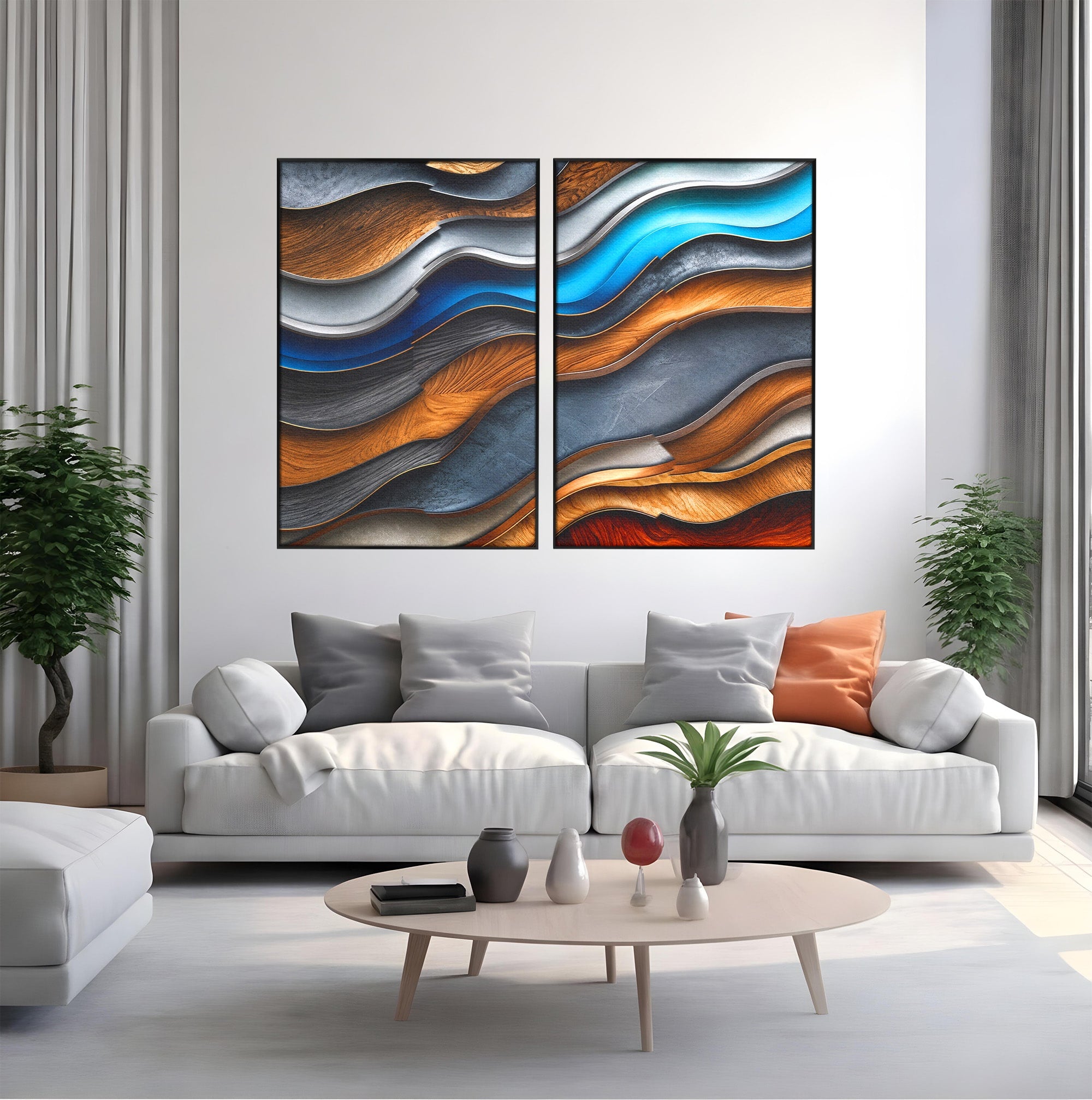 Set 2 Tablouri Canvas Premium LuxCanva® C2-1390, Valuri Abstracte, Abstract, Valuri, Textura, Living, Birou, Culori Vibrante